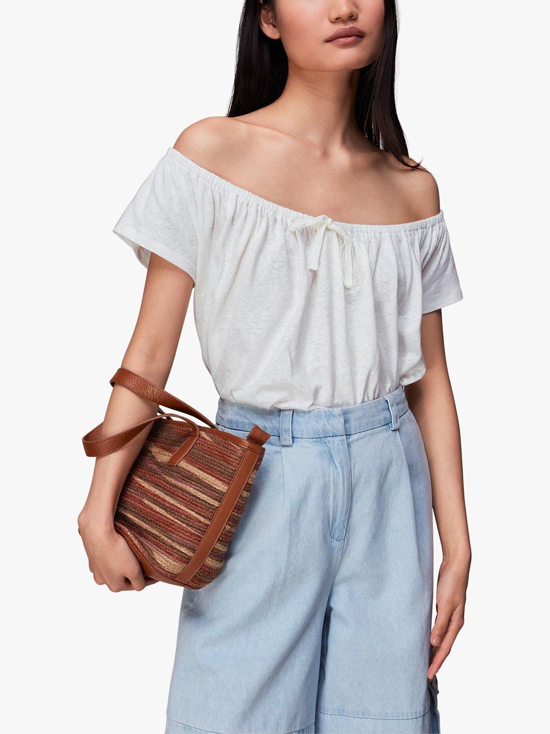 Whistles Drawstring Bardot Linen Blend Top, White