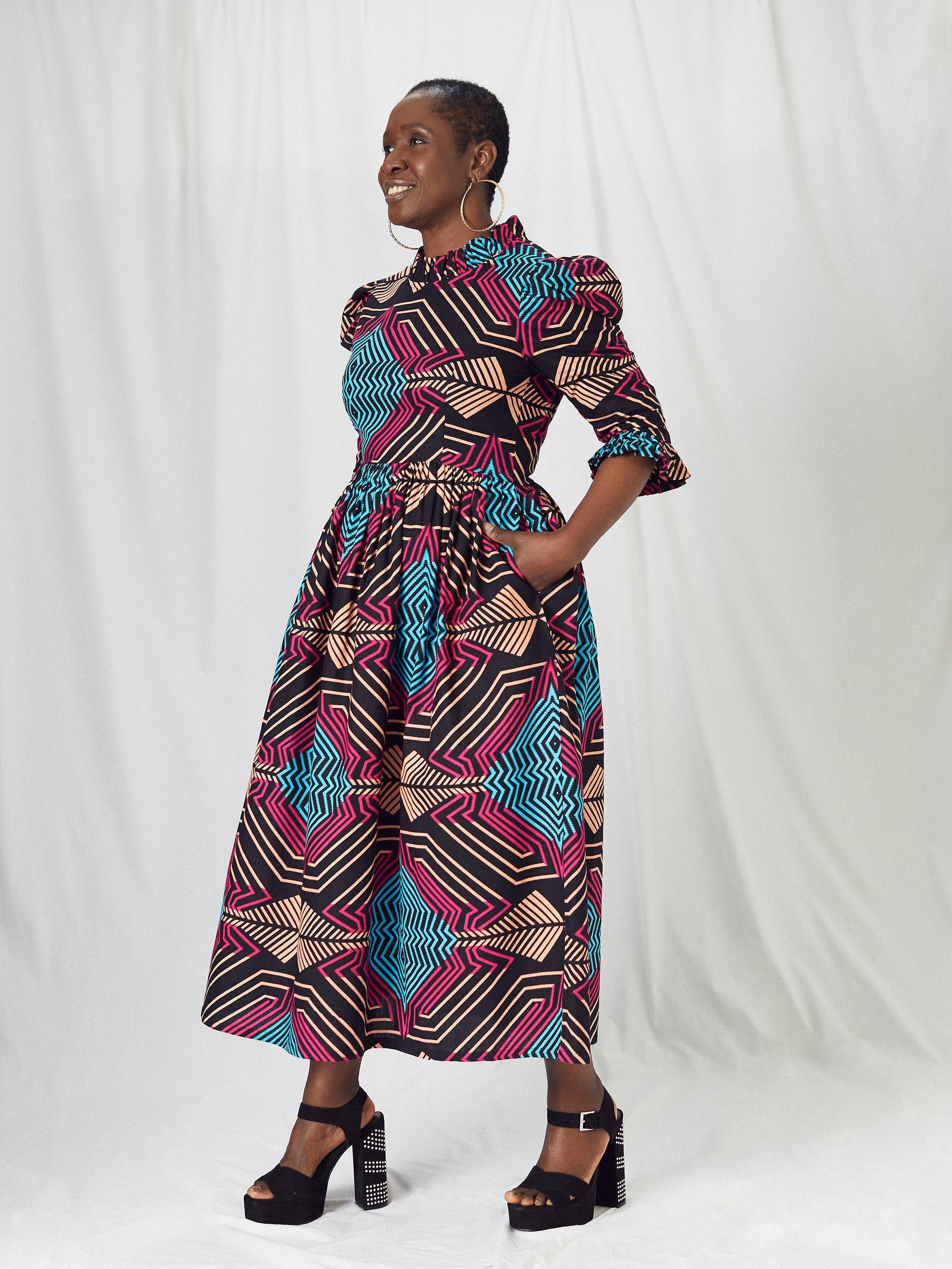 Kemi Telford Amber Print Cotton Midi Dress, Blue/Multi