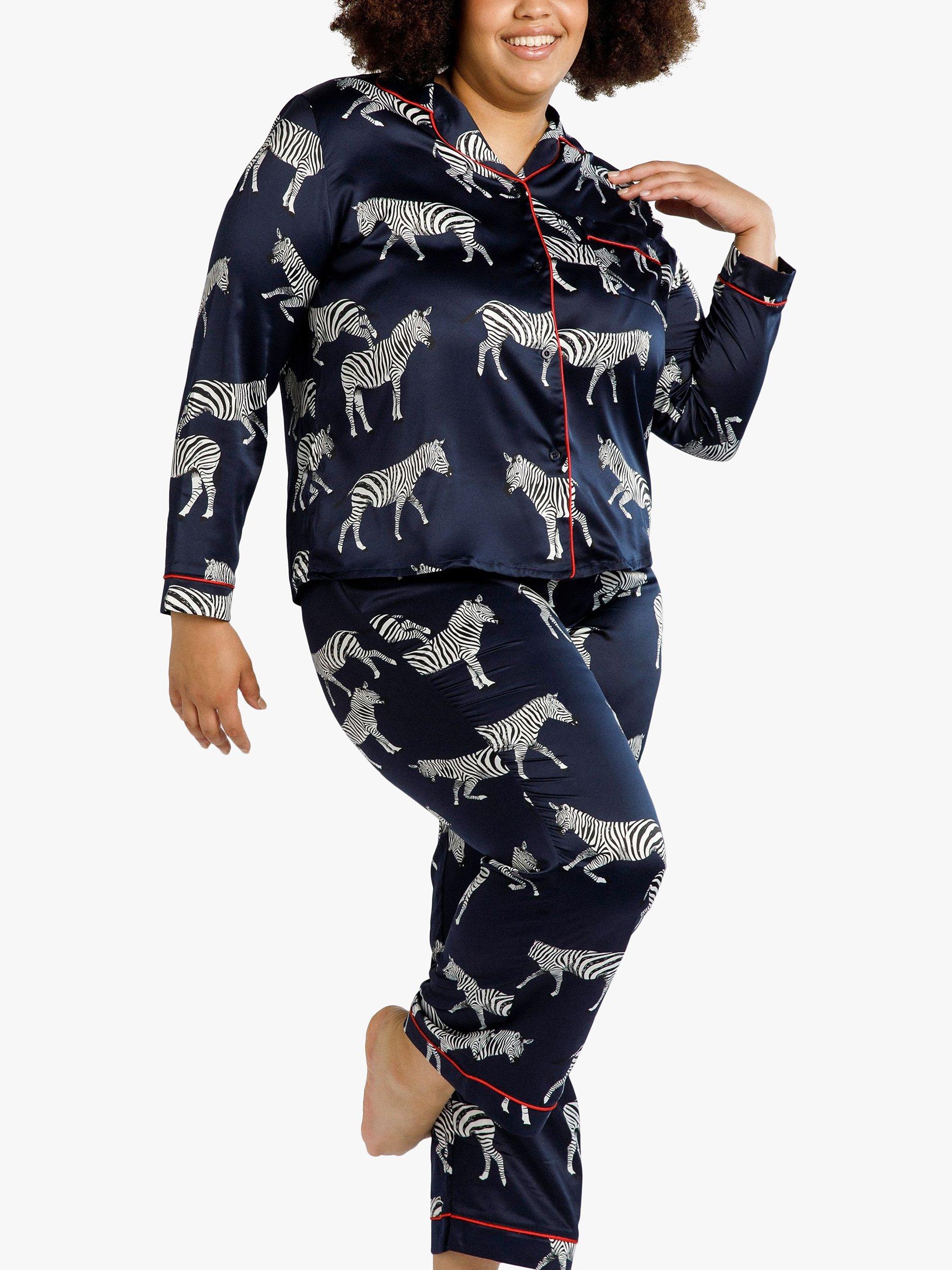 Chelsea Peers Curve Zebra Print Satin Pyjamas, Navy