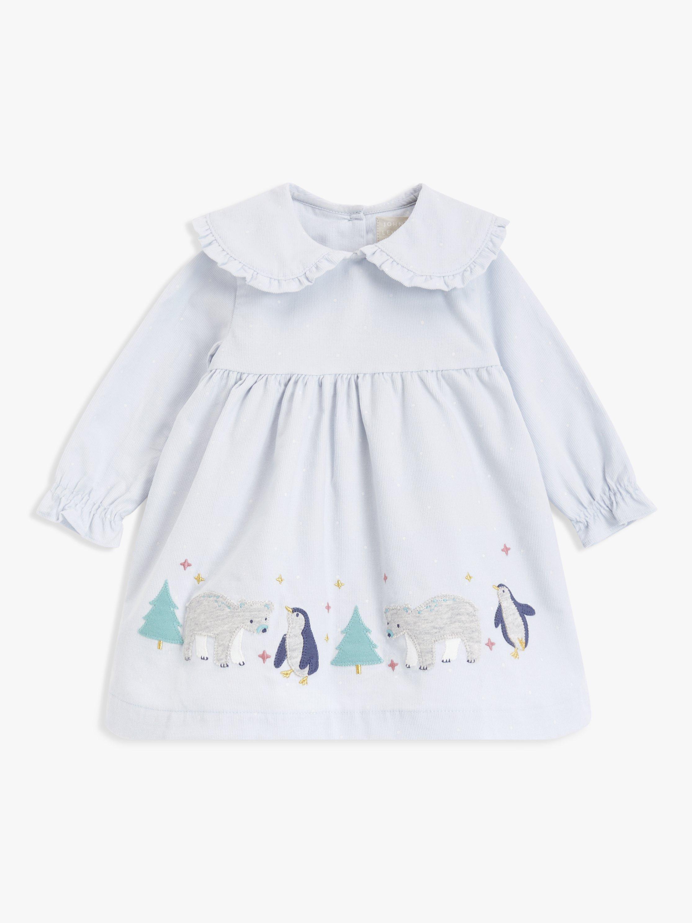 John Lewis Baby Bear & Penguin Corduroy Dress, Blue