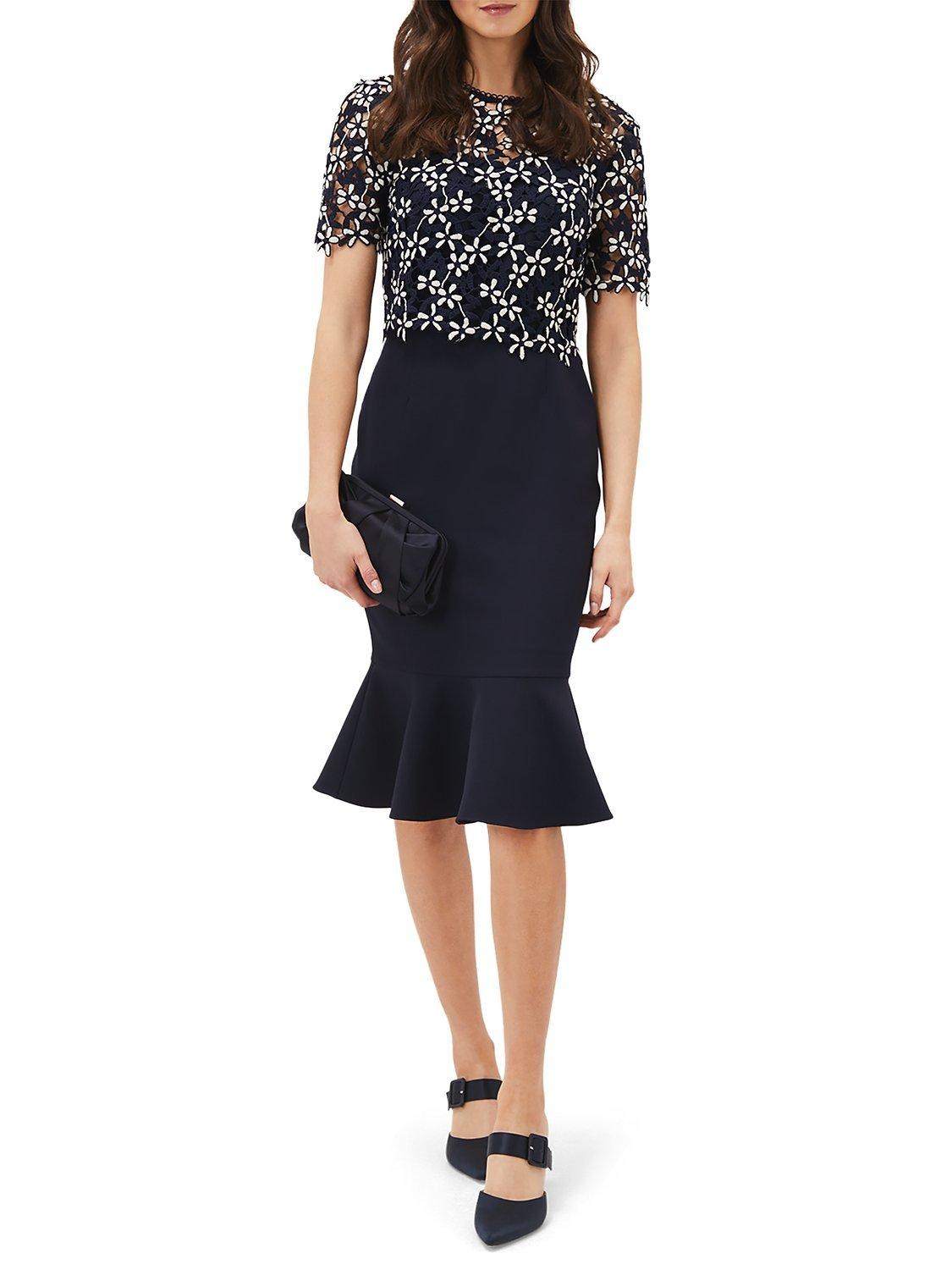 Phase Eight Ranie Floral Lace Top Dress, Navy/Ivory