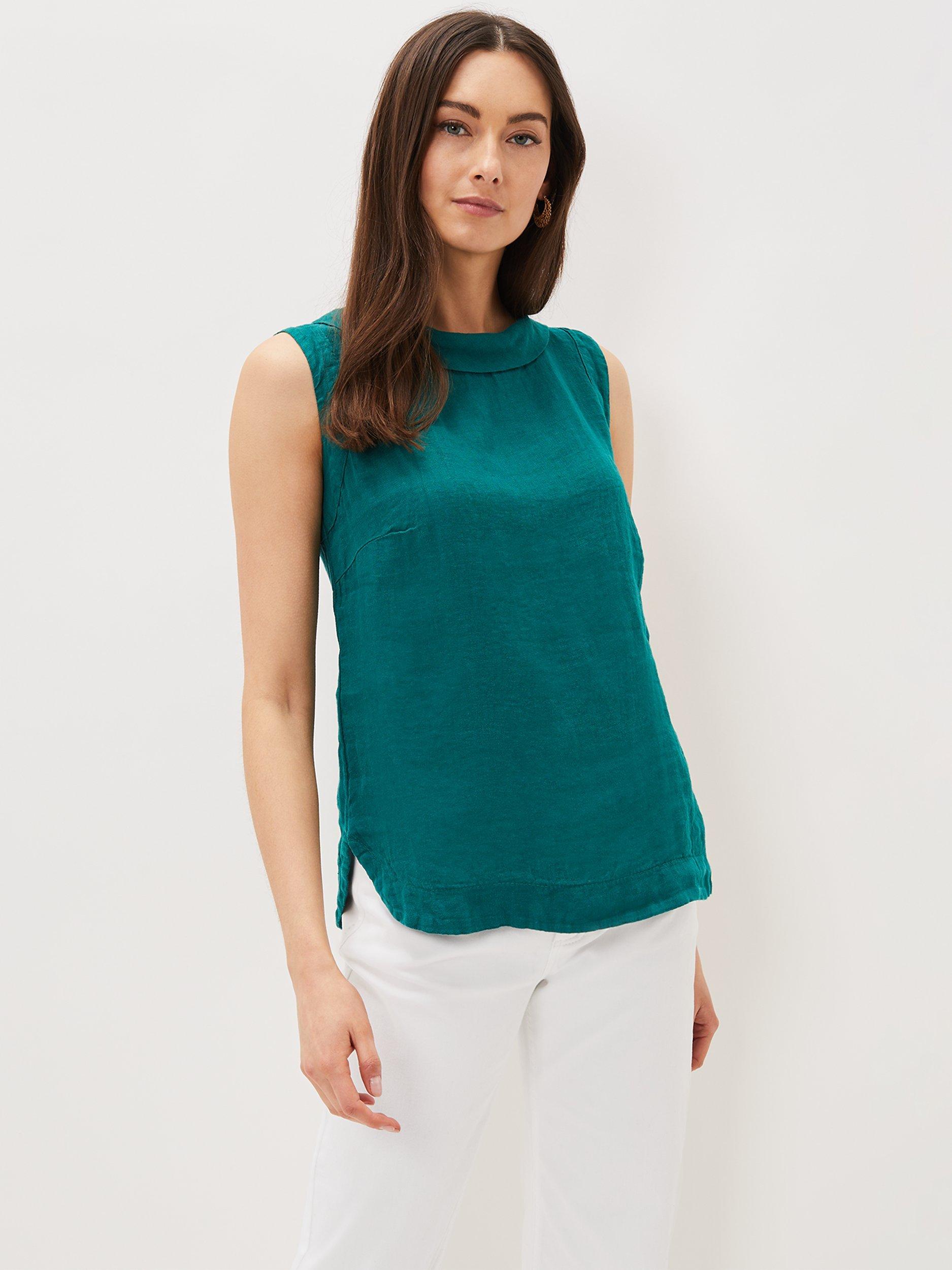 Phase Eight Sky Reverse Collar Linen Cami Top, Jade