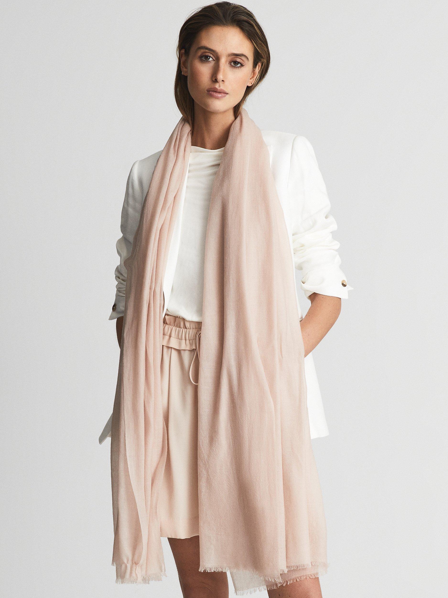 Product image 2 of 4, which shows Reiss Heidi Wool and Cashmere Scarf, Blush, One Size