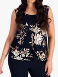 chesca Embroidered Sequin Sleeveless Top, Navy