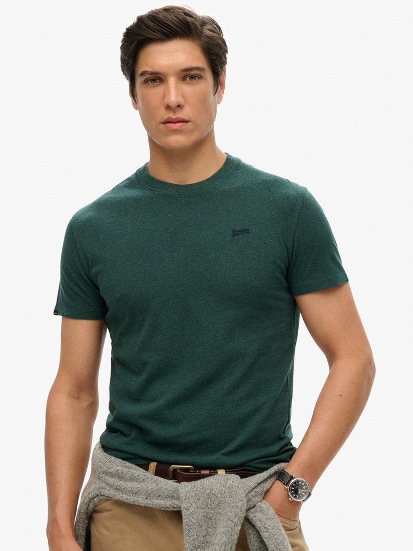 Product image 1 of 4, which shows Superdry Organic Cotton Micro Embroidered T-Shirt, Buck Green Marl, M