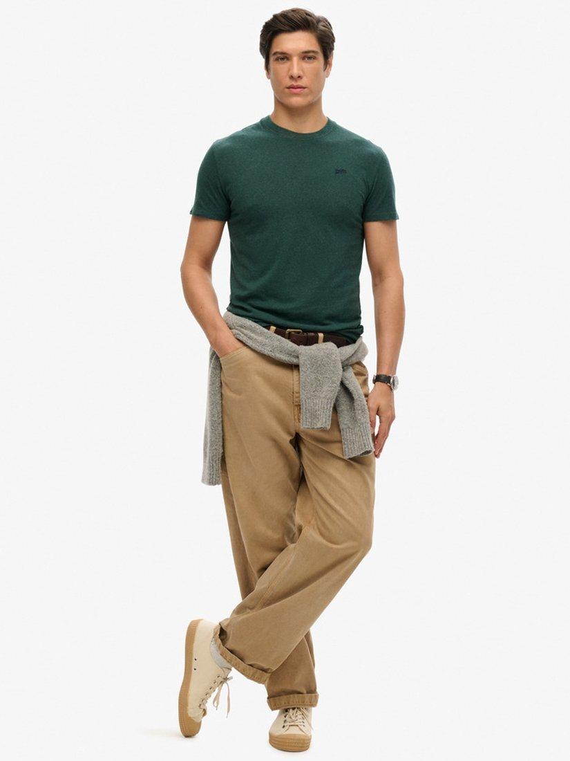 Product image 2 of 4, which shows Superdry Organic Cotton Micro Embroidered T-Shirt, Buck Green Marl, M