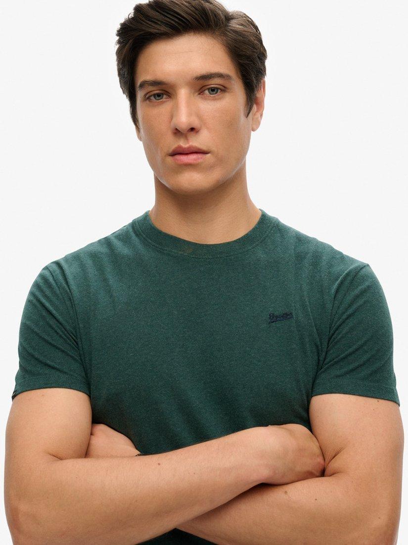 Product image 3 of 4, which shows Superdry Organic Cotton Micro Embroidered T-Shirt, Buck Green Marl, M