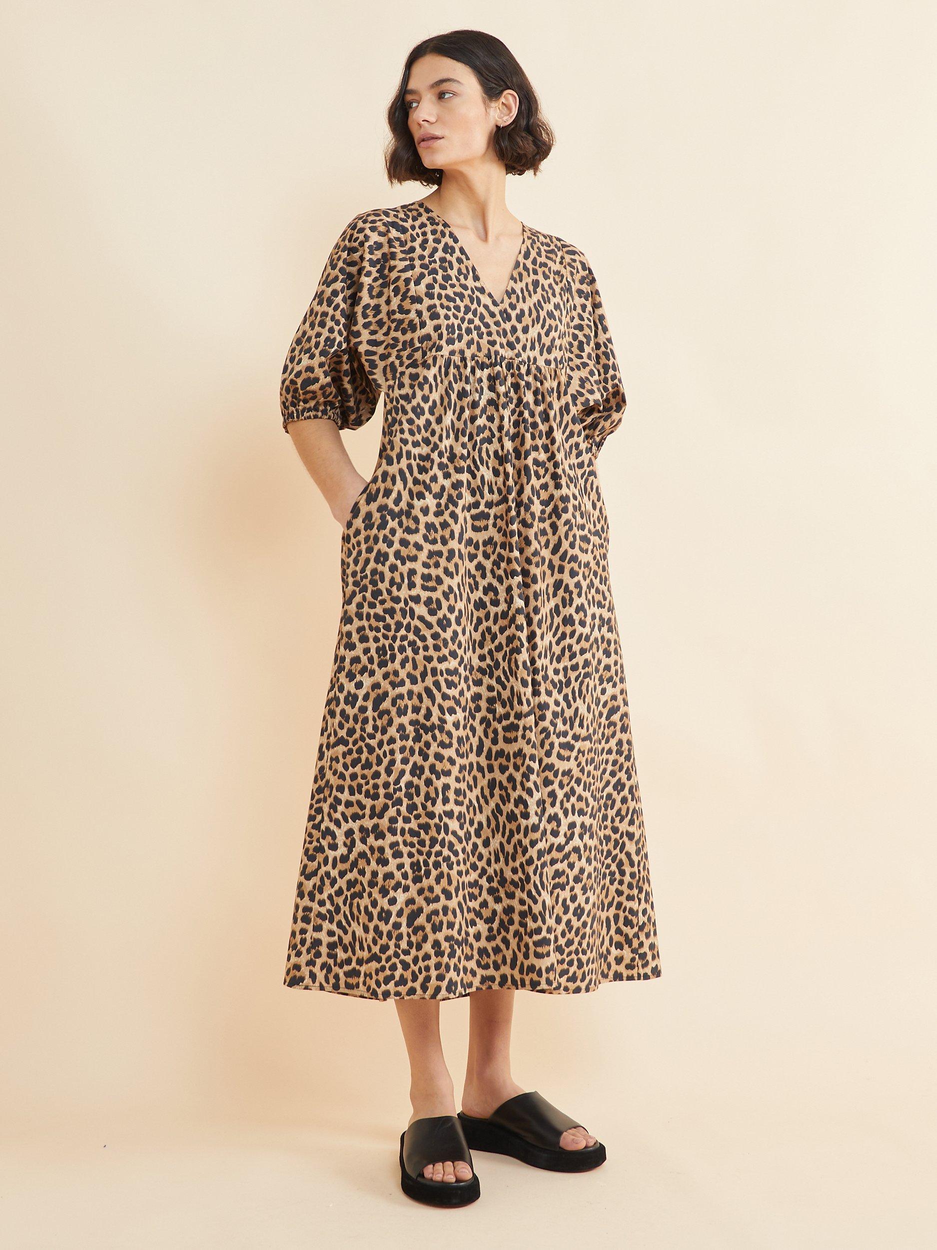 Albaray Organic Cotton Leopard Midi Dress Brown