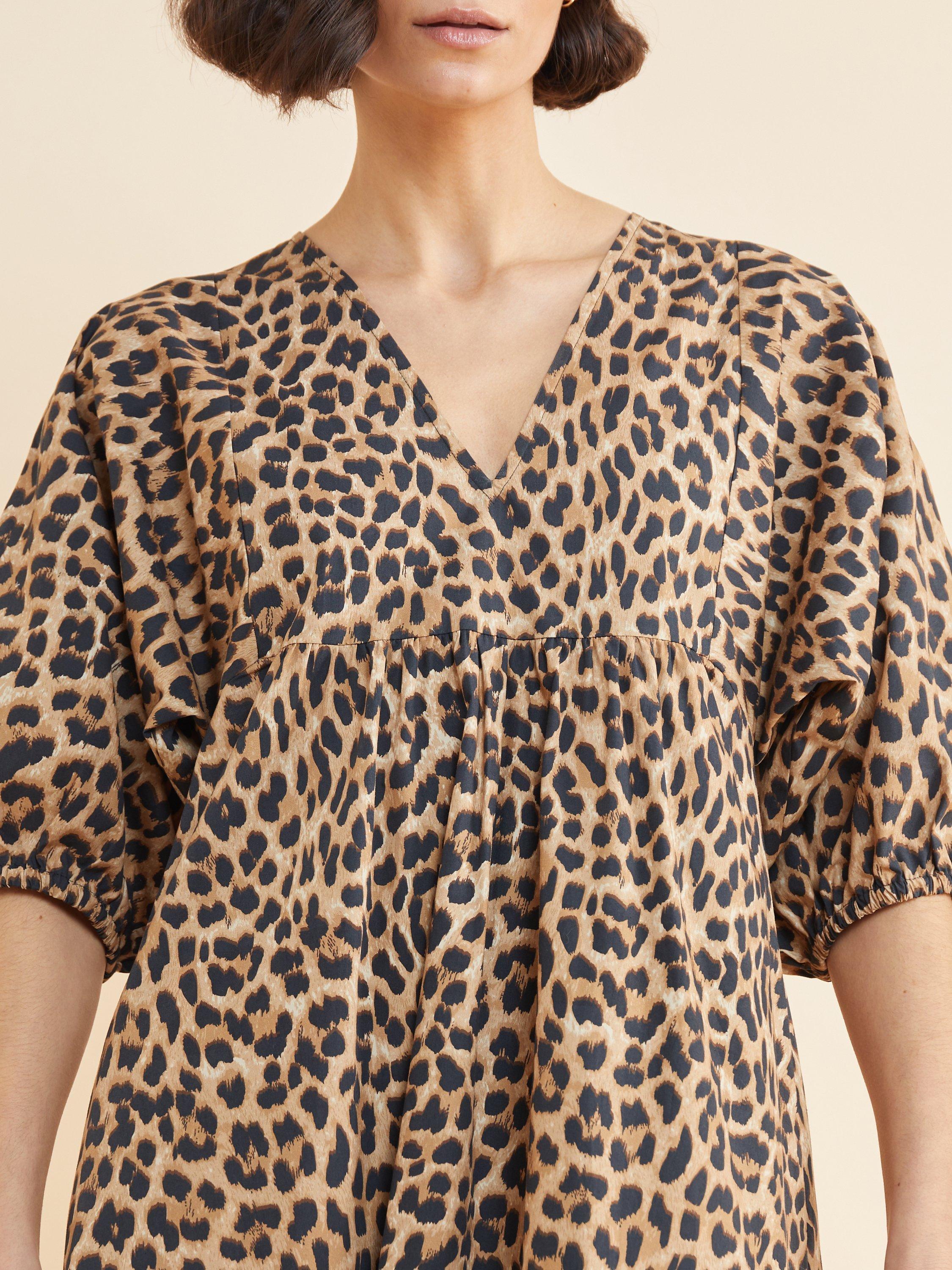 Product image 3 of 4, which shows Albaray Organic Cotton Leopard Midi Dress, Brown, 8