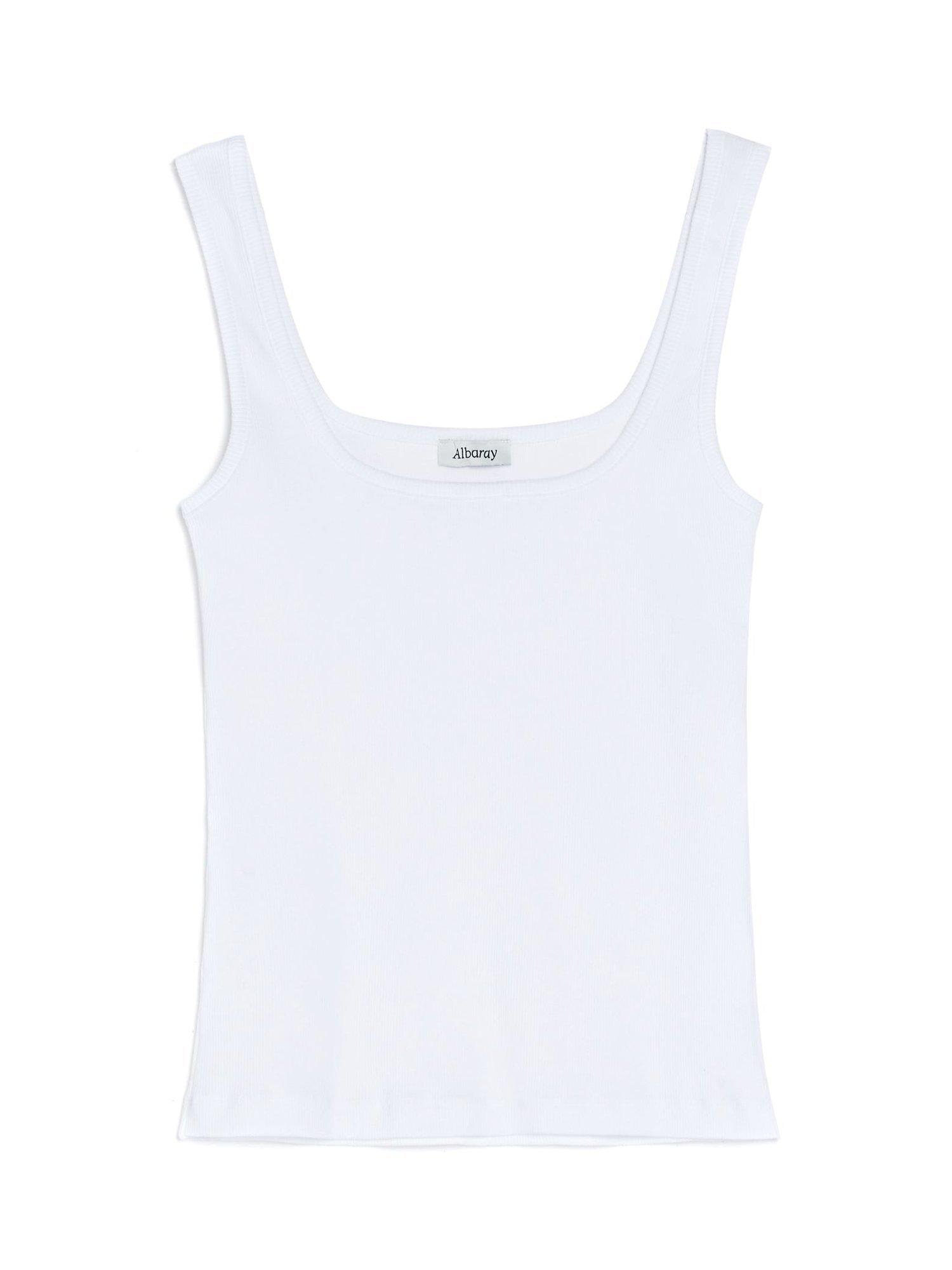 Product image 3 of 3, which shows Albaray Square Neck Ribbed Vest Top, White, 8