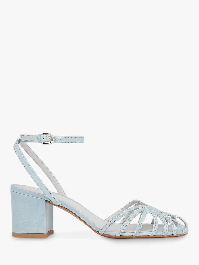 Whistles Blakely Plaited Leather Heeled Sandals, Pale Blue