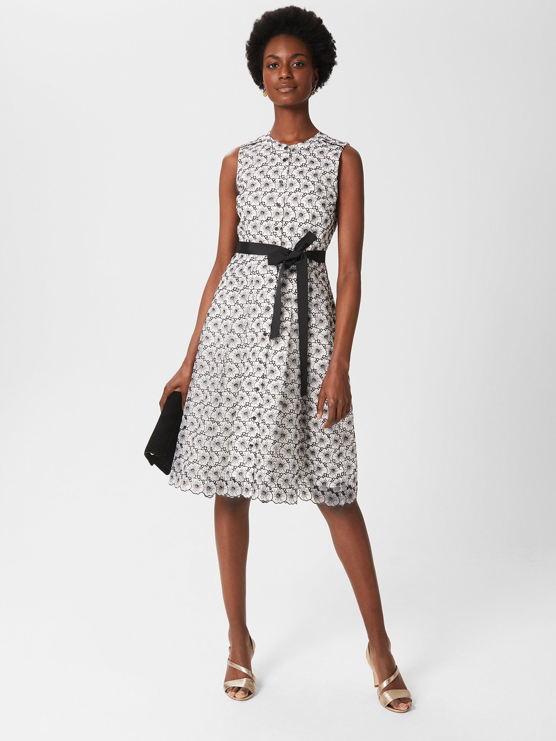 Hobbs Lyra Embroidered Floral Sleeveless Dress Ivory Black