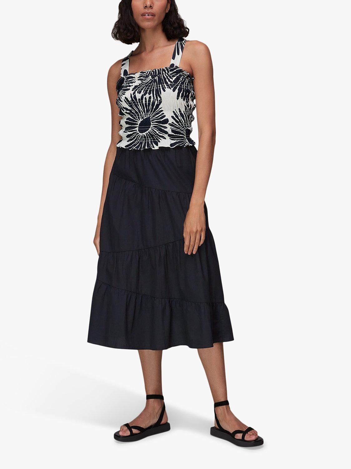 Whistles Maria Full Tiered Midi Skirt, Black