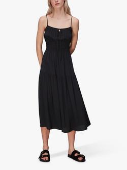 Whistles Gracie Crepe Smocked Midi Dress, Black, Black