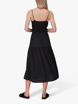 Whistles Gracie Crepe Smocked Midi Dress, Black - view 2, Black