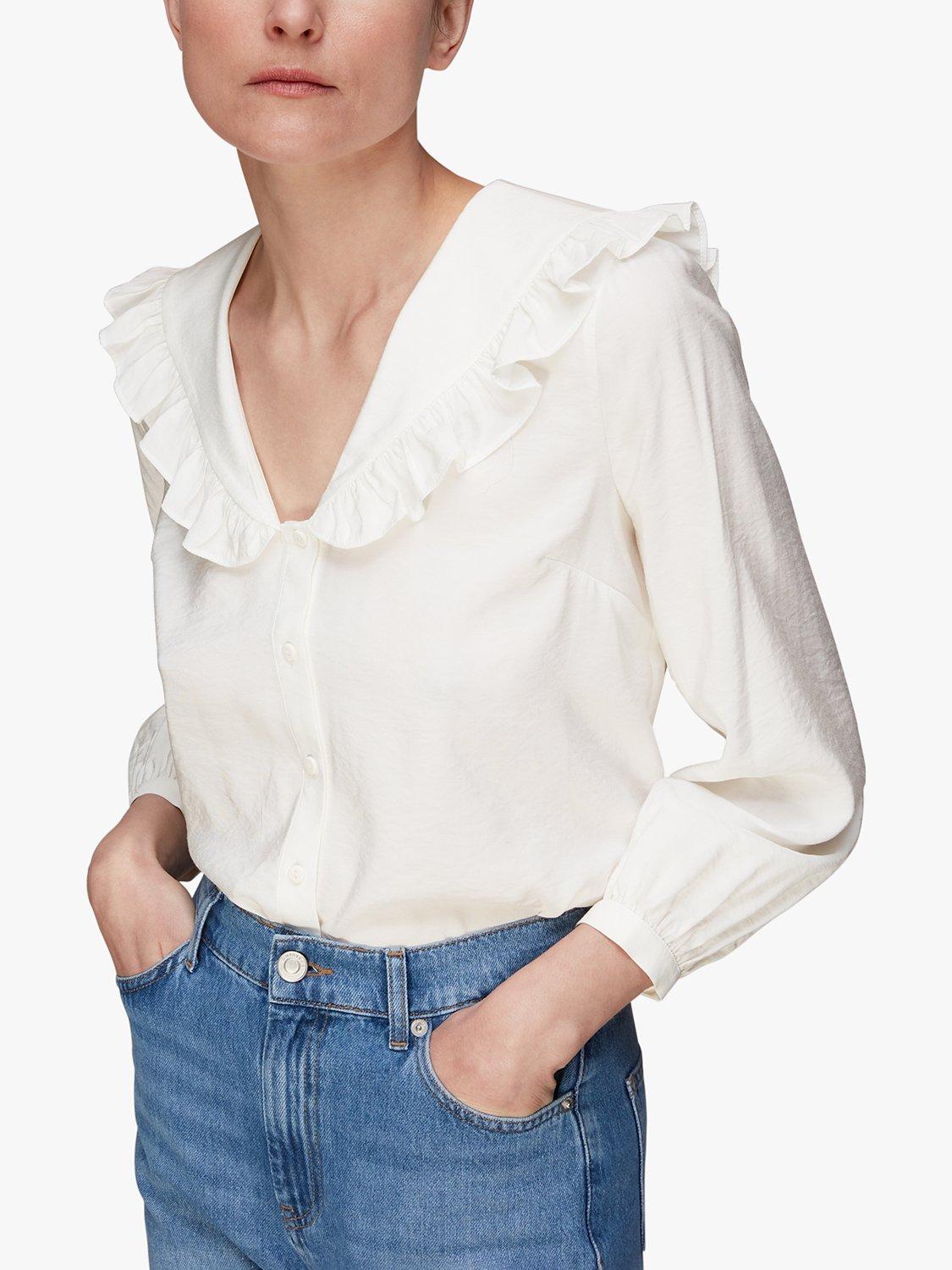 Whistles Lenny Frill Collar Blouse, White