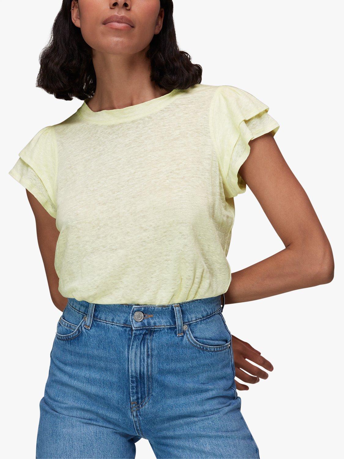 Whistles Laura Linen Frill Sleeve Top, Yellow