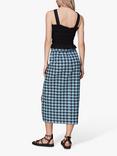 Whistles Gingham Ruched Side Split Midi Skirt, Blue/Multi