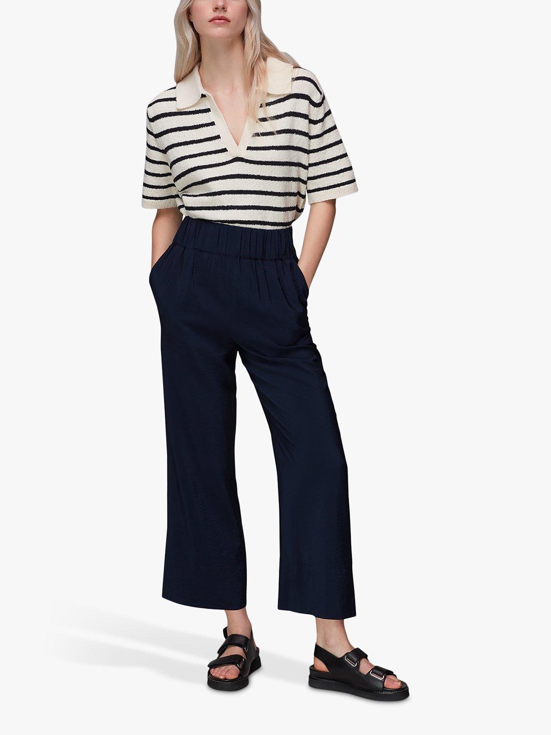 Whistles Cropped Nicola Elasticated Trousers, Navy