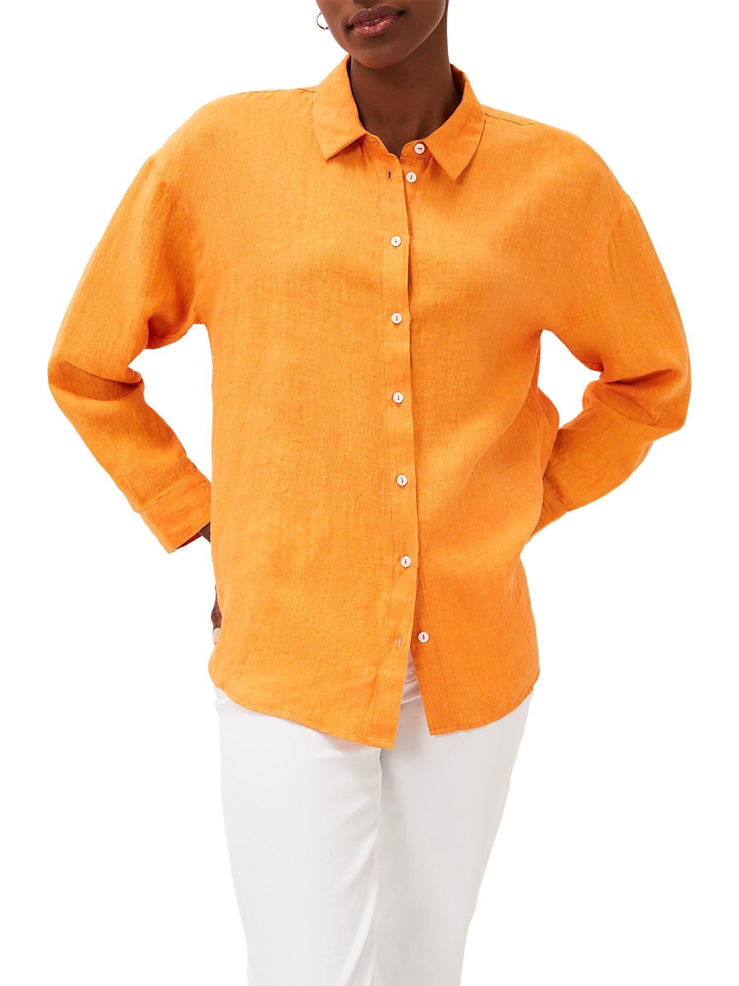 Phase Eight Lou Longline Linen Shirt, Tangerine