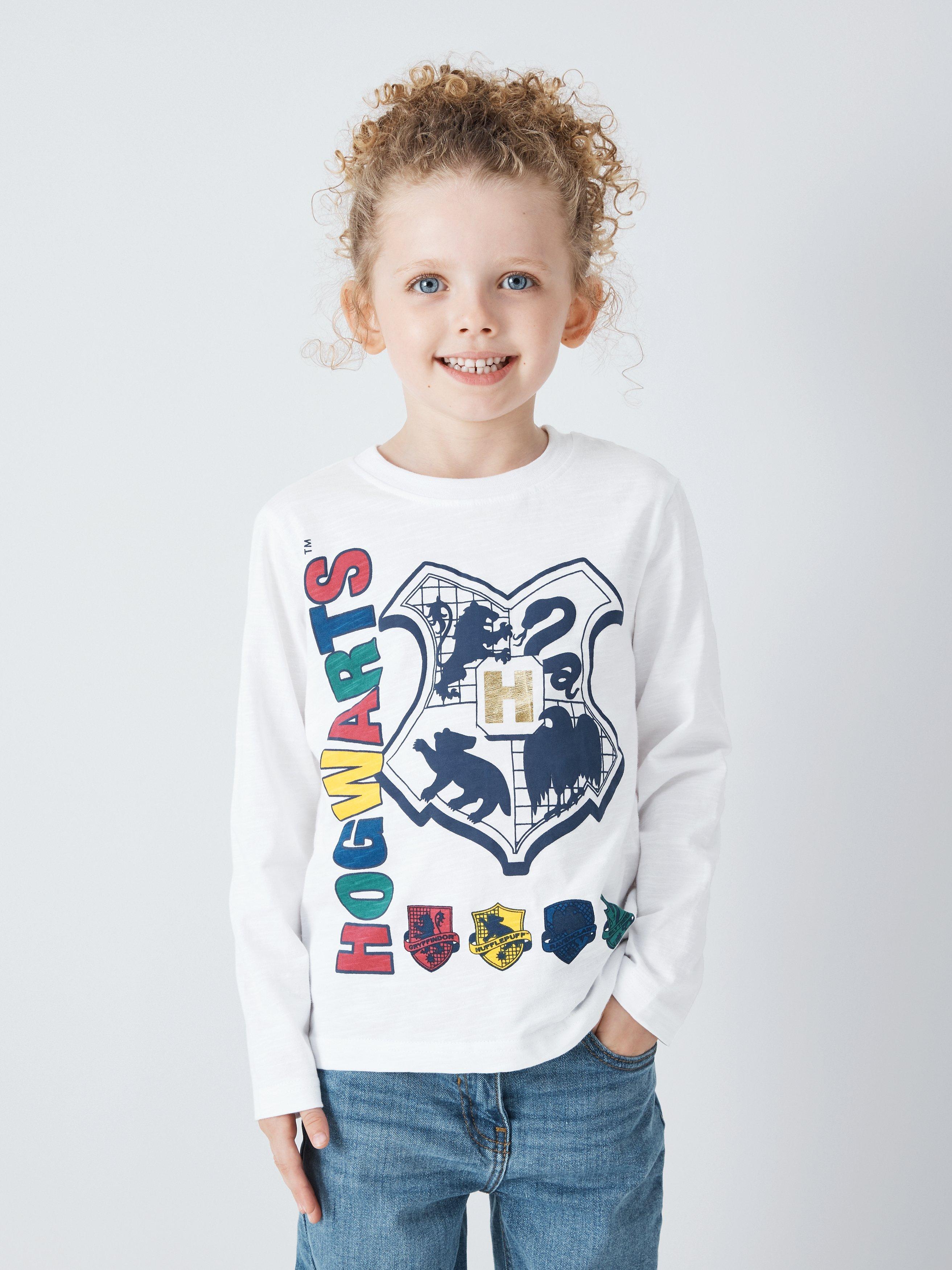 Fabric Flavours Kids' Hogwarts Crest Long Sleeve T-Shirt, White