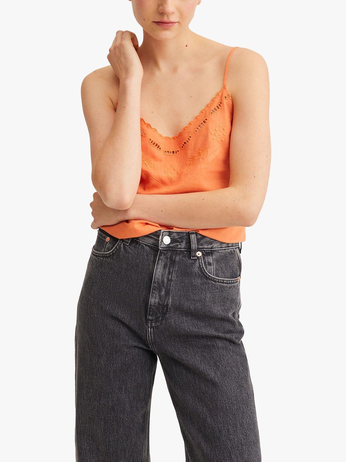 Mango Lace Detail Linen Blend Camisole Top