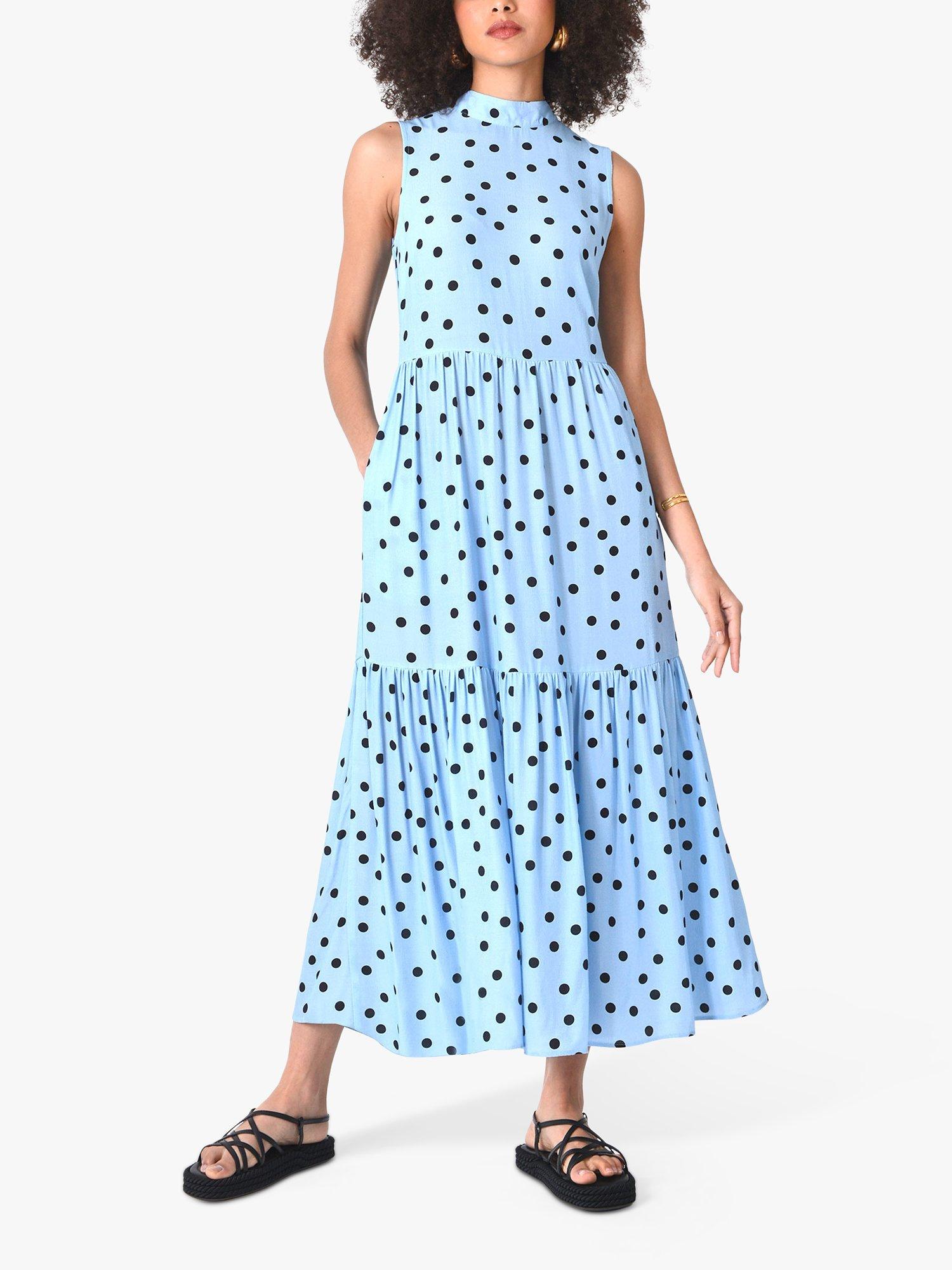 Ro&Zo Polka Dot High Neck Maxi Dress, Light Blue/Black