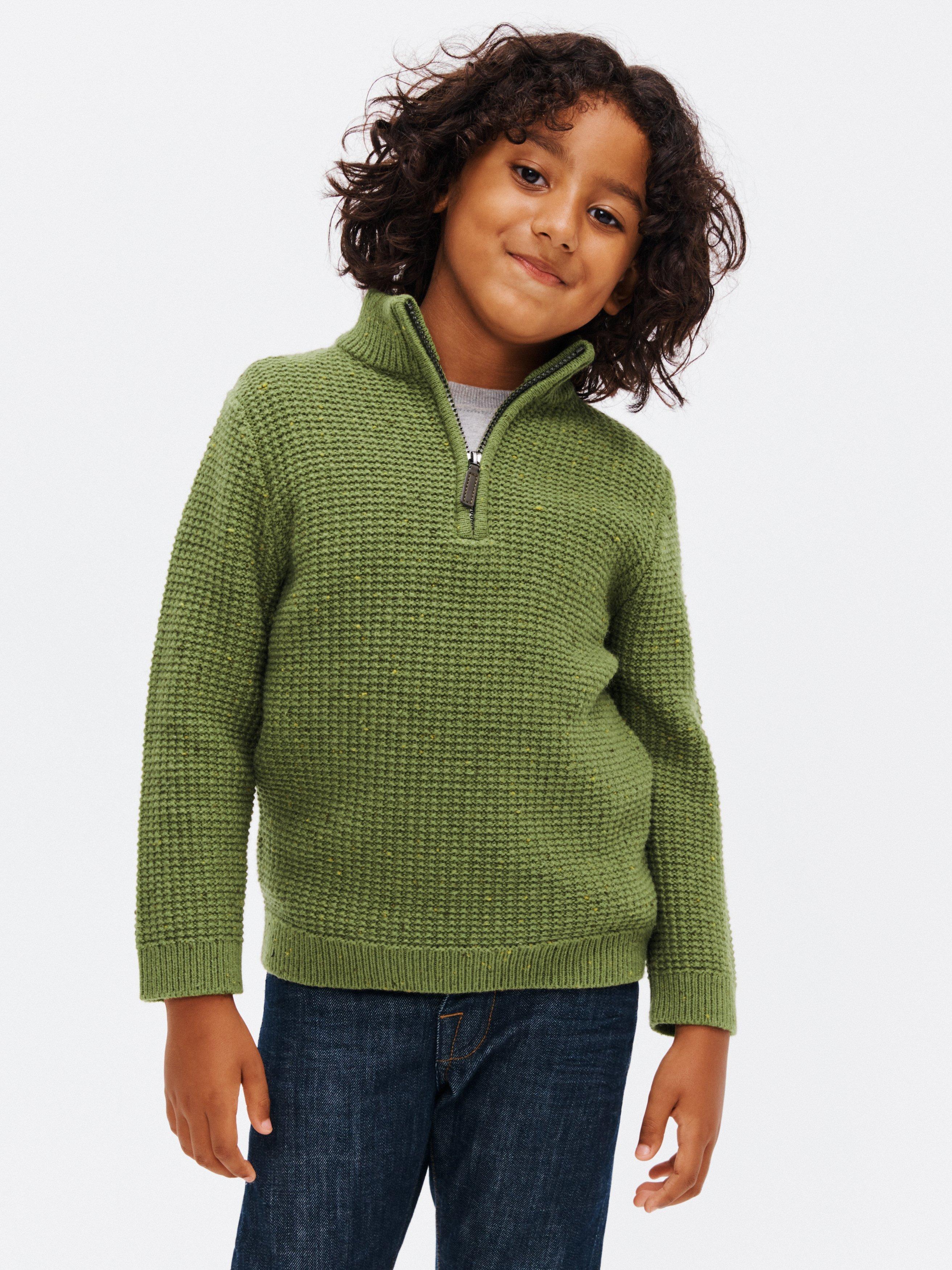 John Lewis Kids' Links Textured Half Zip Jumper, Green