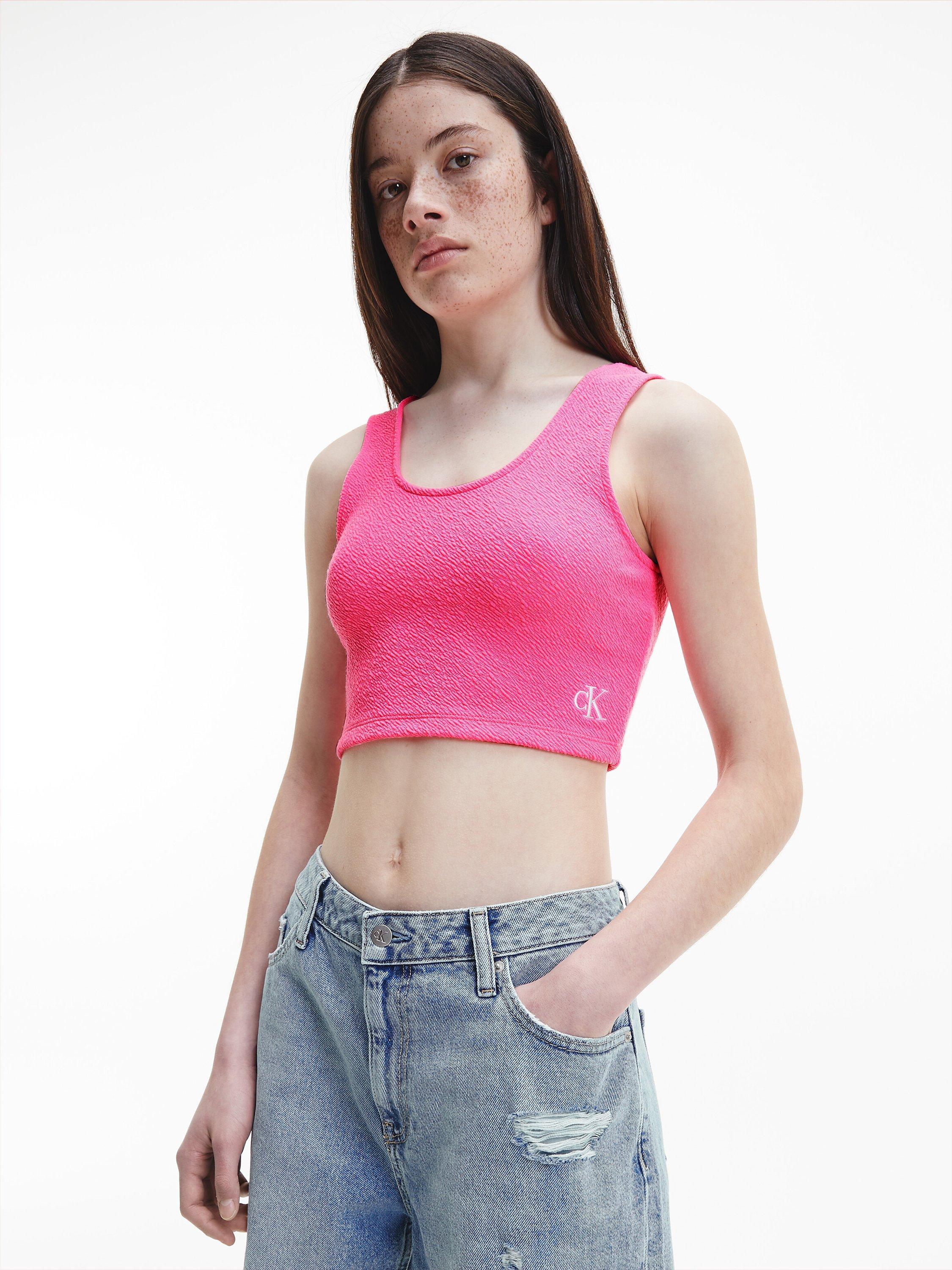 Calvin Klein Jeans Ribbed Slub Bralette, Neon Pink
