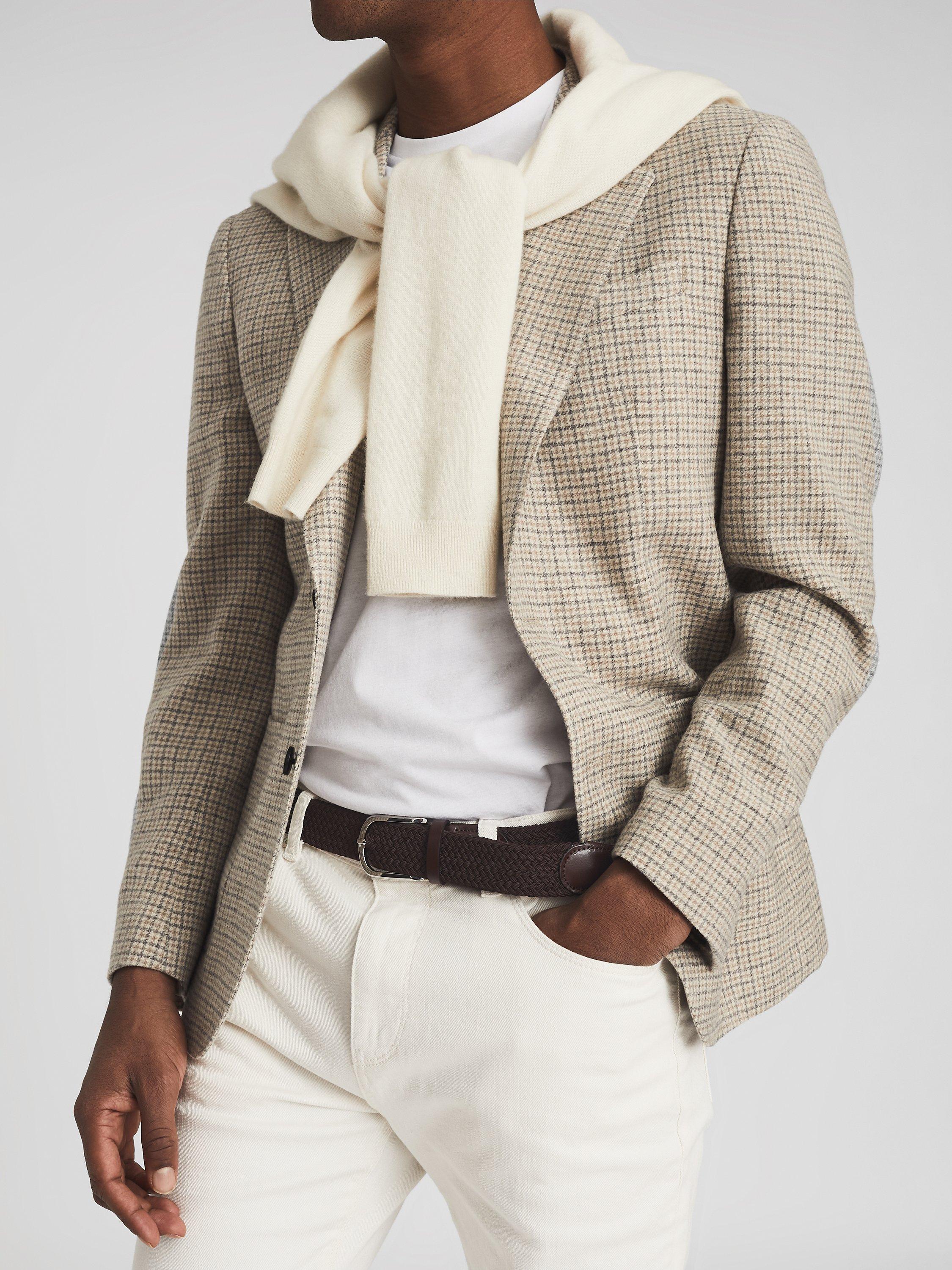 Product image 2 of 5, which shows Reiss Elmont Woven Belt, Dark Brown, 28R
