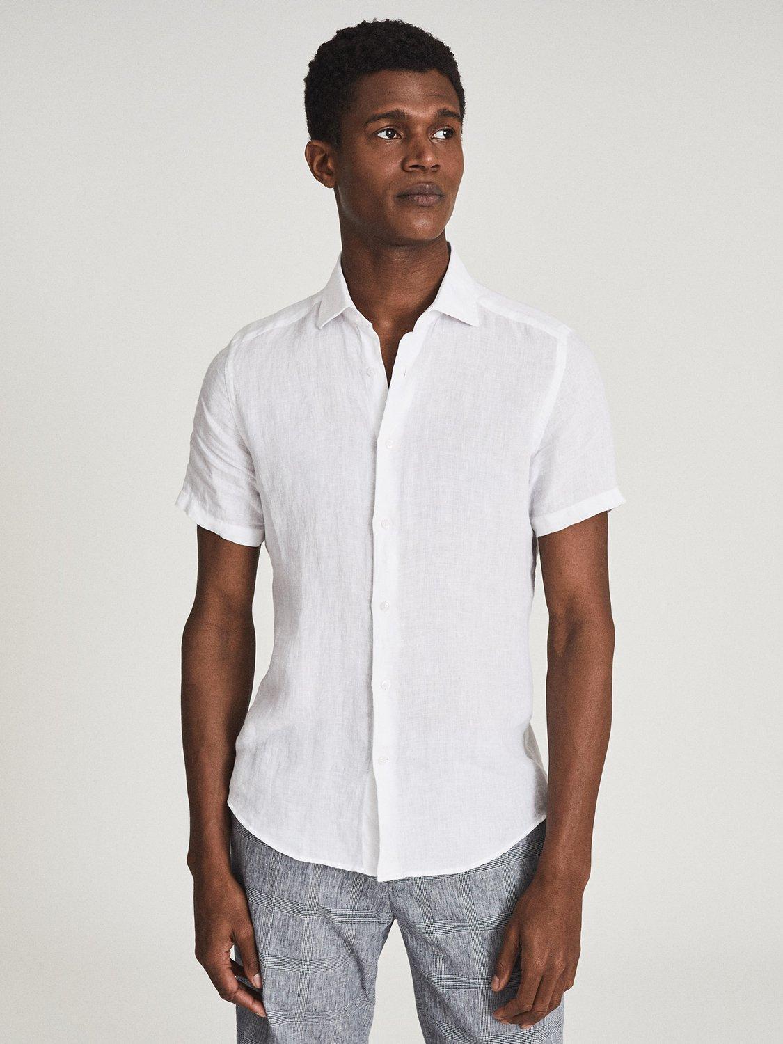 Product image 1 of 5, which shows Reiss Holiday Linen Slim Fit Shirt, White, XS