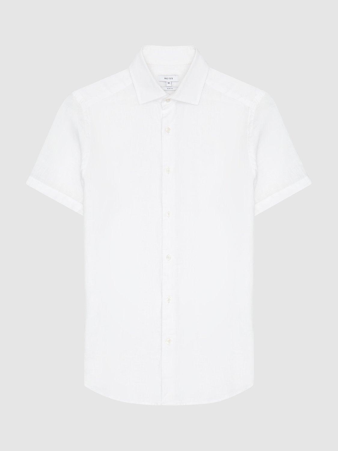 Product image 3 of 5, which shows Reiss Holiday Linen Slim Fit Shirt, White, XS