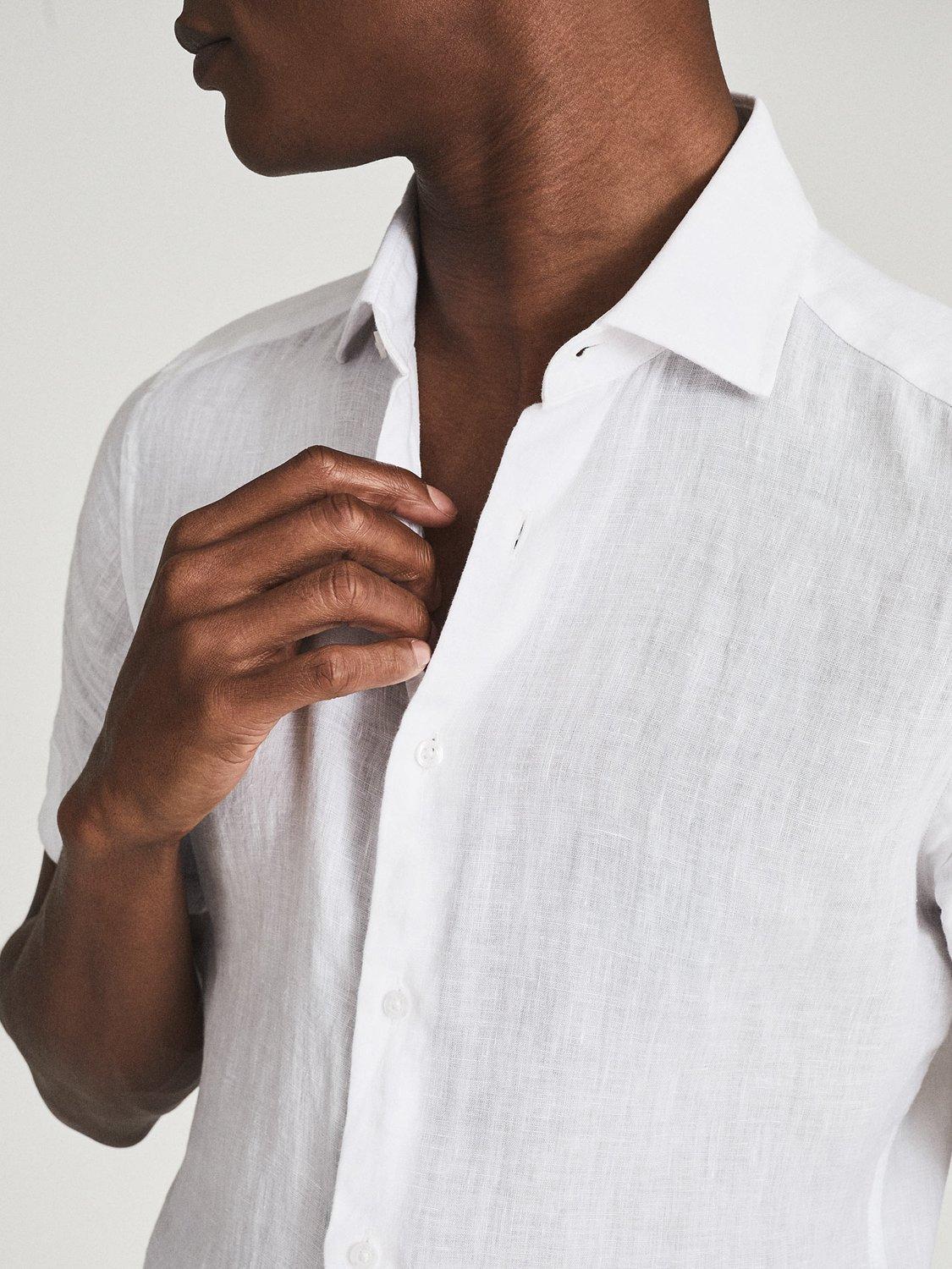 Product image 5 of 5, which shows Reiss Holiday Linen Slim Fit Shirt, White, XS