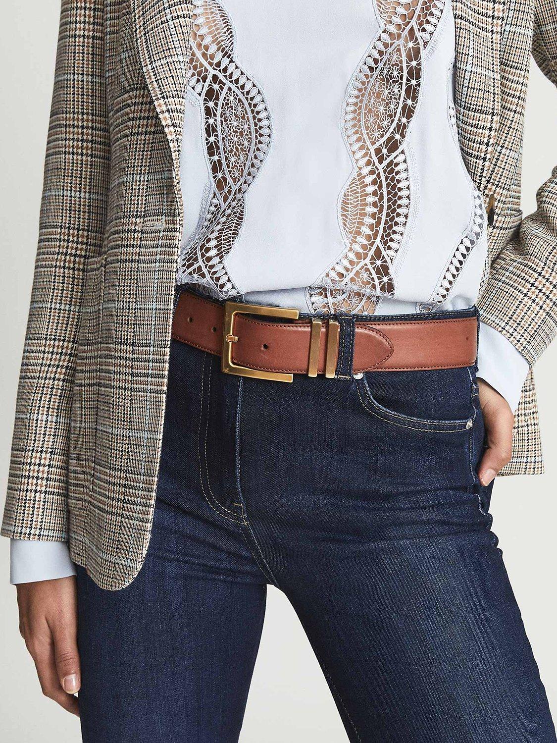 Product image 1 of 7, which shows Reiss Brompton Leather Jeans Belt, Tan, XS