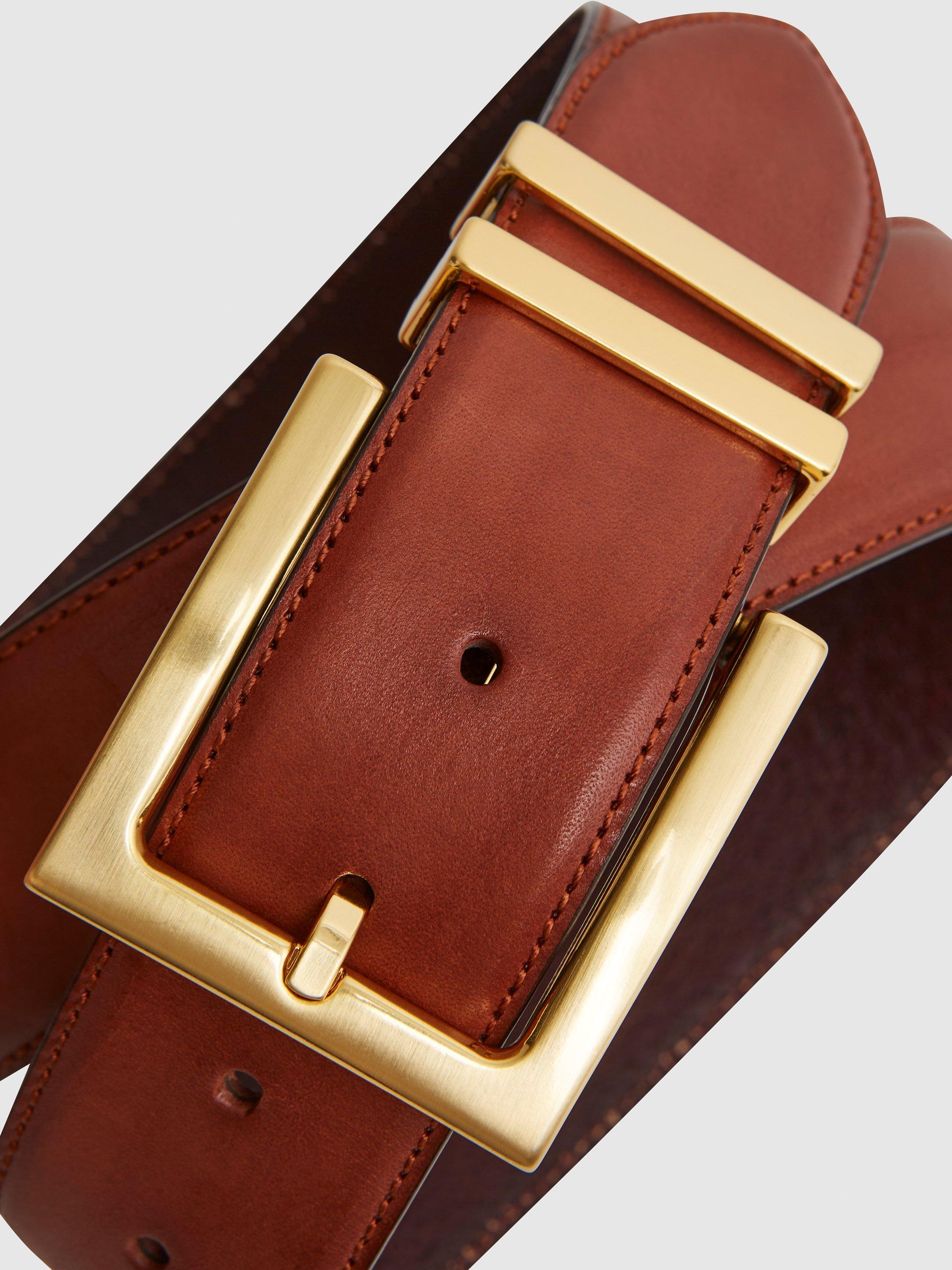 Product image 5 of 7, which shows Reiss Brompton Leather Jeans Belt, Tan, XS