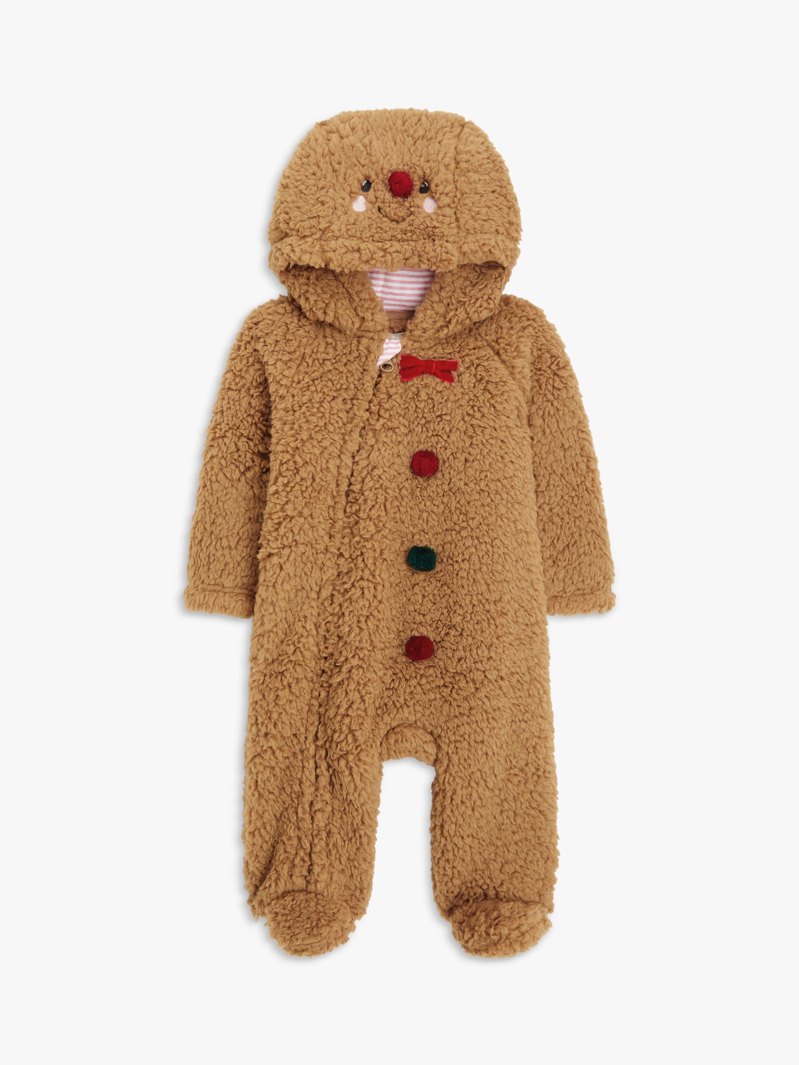 Product image 1 of 3, which shows John Lewis Baby Gingerbread Hooded Onesie, Multi, Newborn