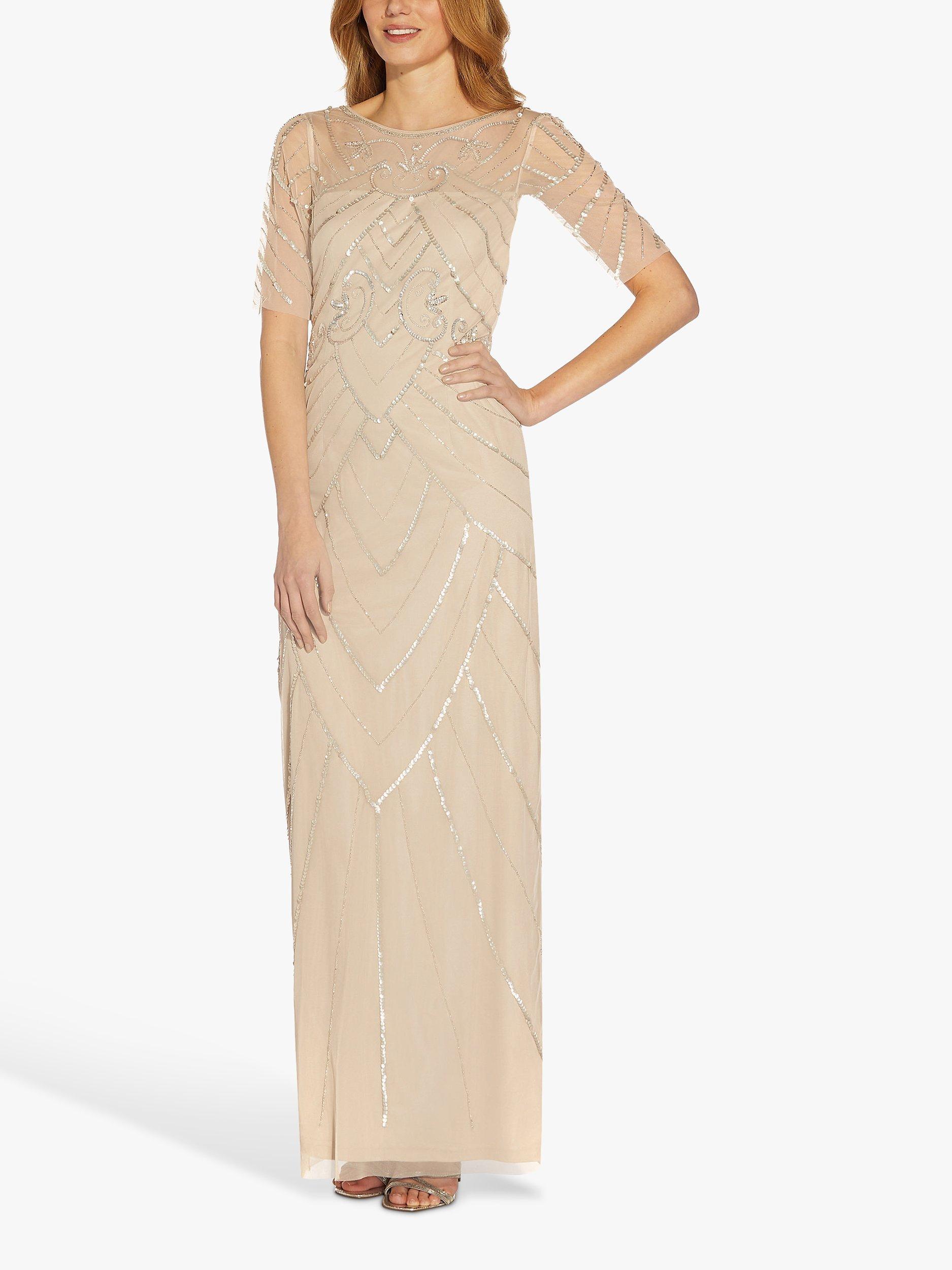 Papell Studio Beaded Long Column Dress, Biscotti