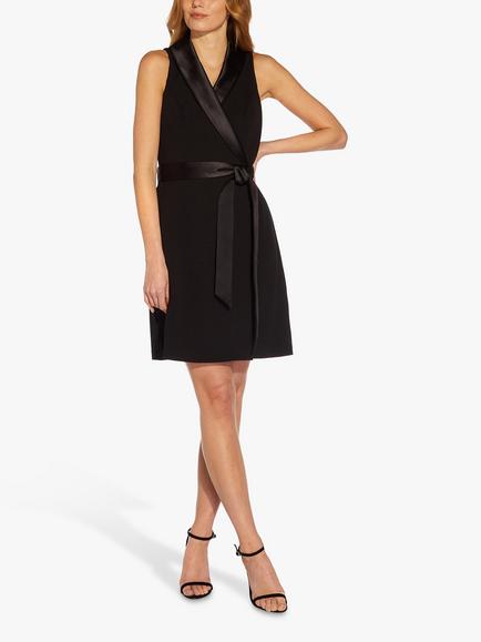 Adrianna Papell Crepe Tuxedo Dress, Black - view 2, Black