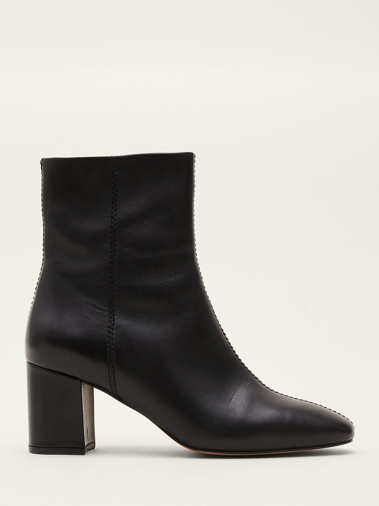 Phase Eight Stitch Block Heel Leather Ankle Boots, Black
