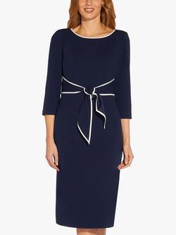 Adrianna Papell Tipped Crepe Tie Waist Midi Dress, Navy/Ivory