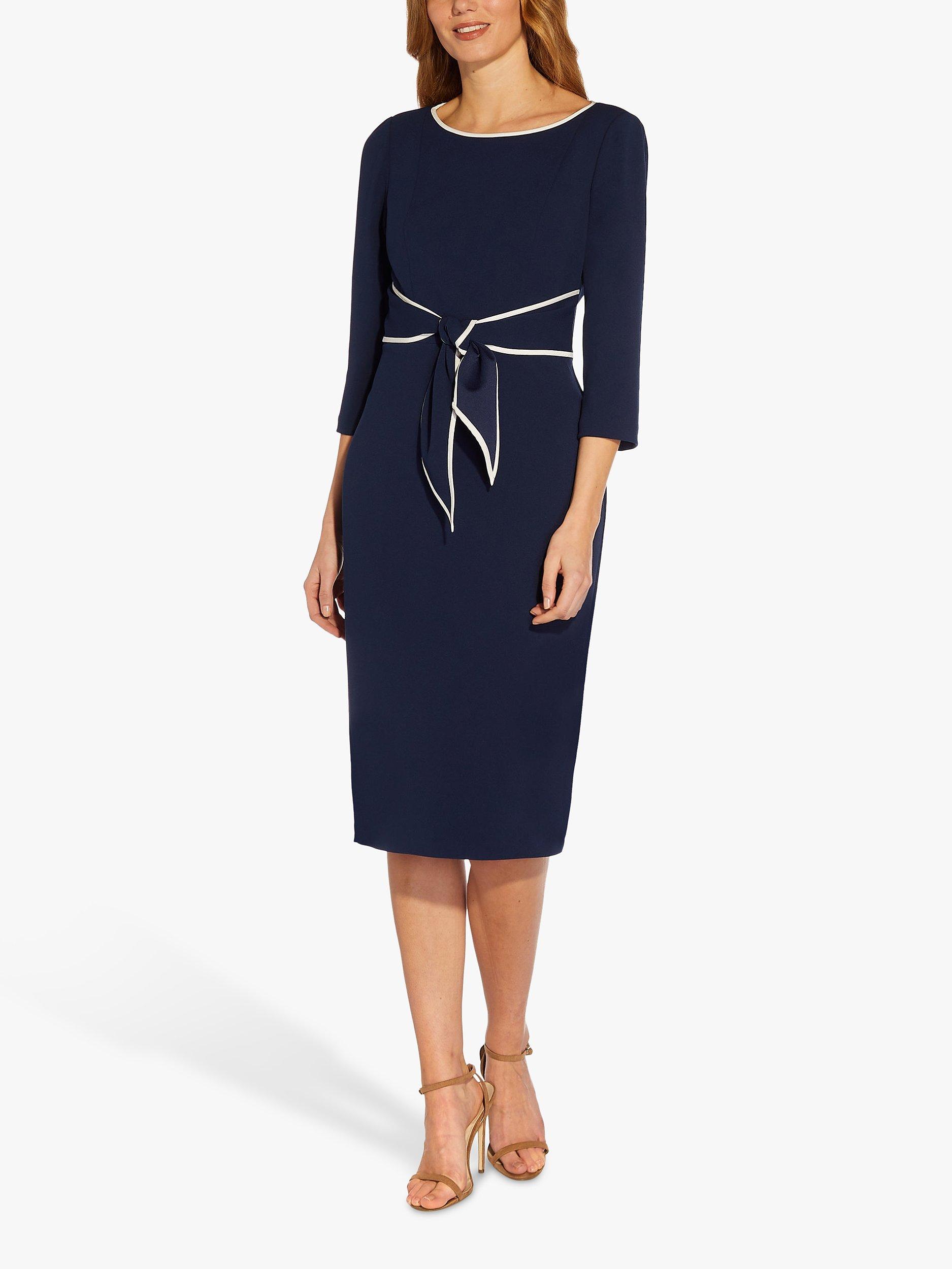 Product image 2 of 6, which shows Adrianna Papell Tipped Crepe Tie Waist Midi Dress, Navy/Ivory, 6