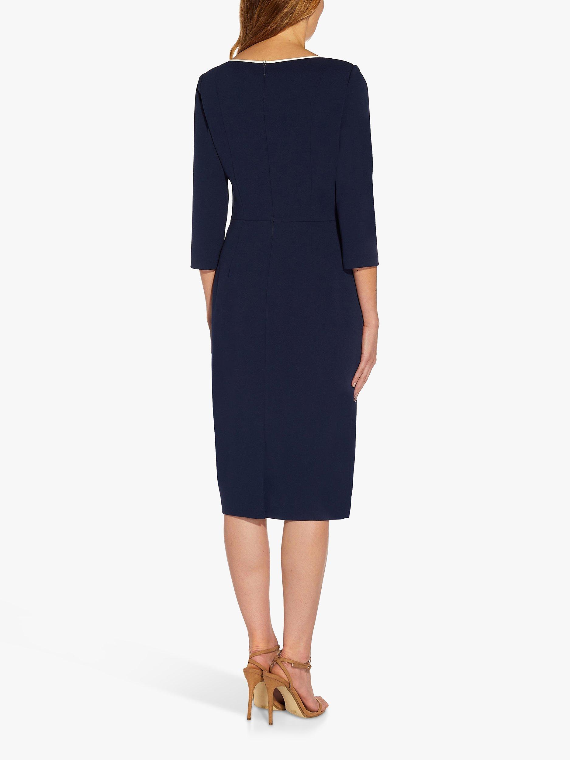 Product image 3 of 6, which shows Adrianna Papell Tipped Crepe Tie Waist Midi Dress, Navy/Ivory, 6