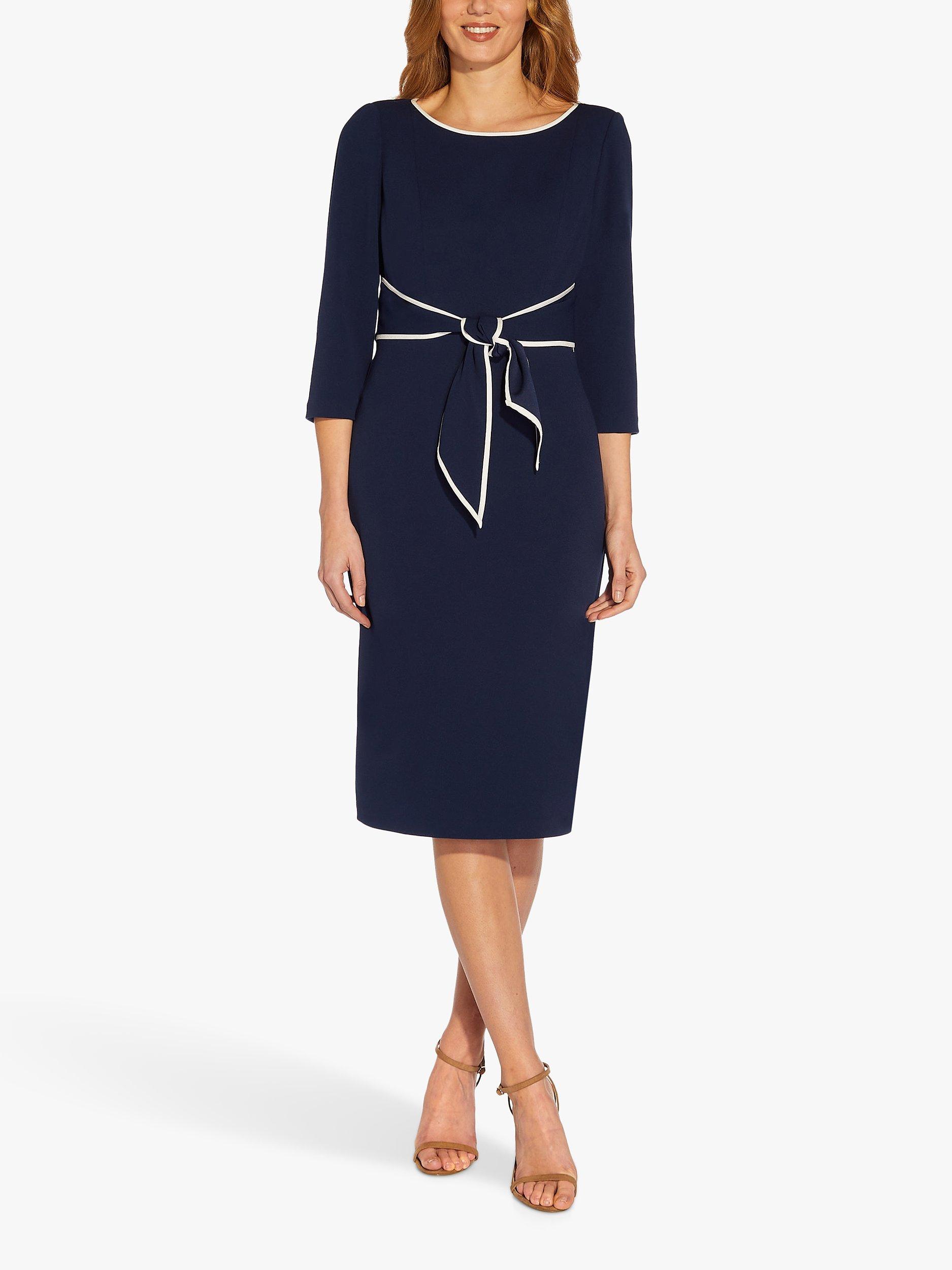 Product image 4 of 6, which shows Adrianna Papell Tipped Crepe Tie Waist Midi Dress, Navy/Ivory, 6