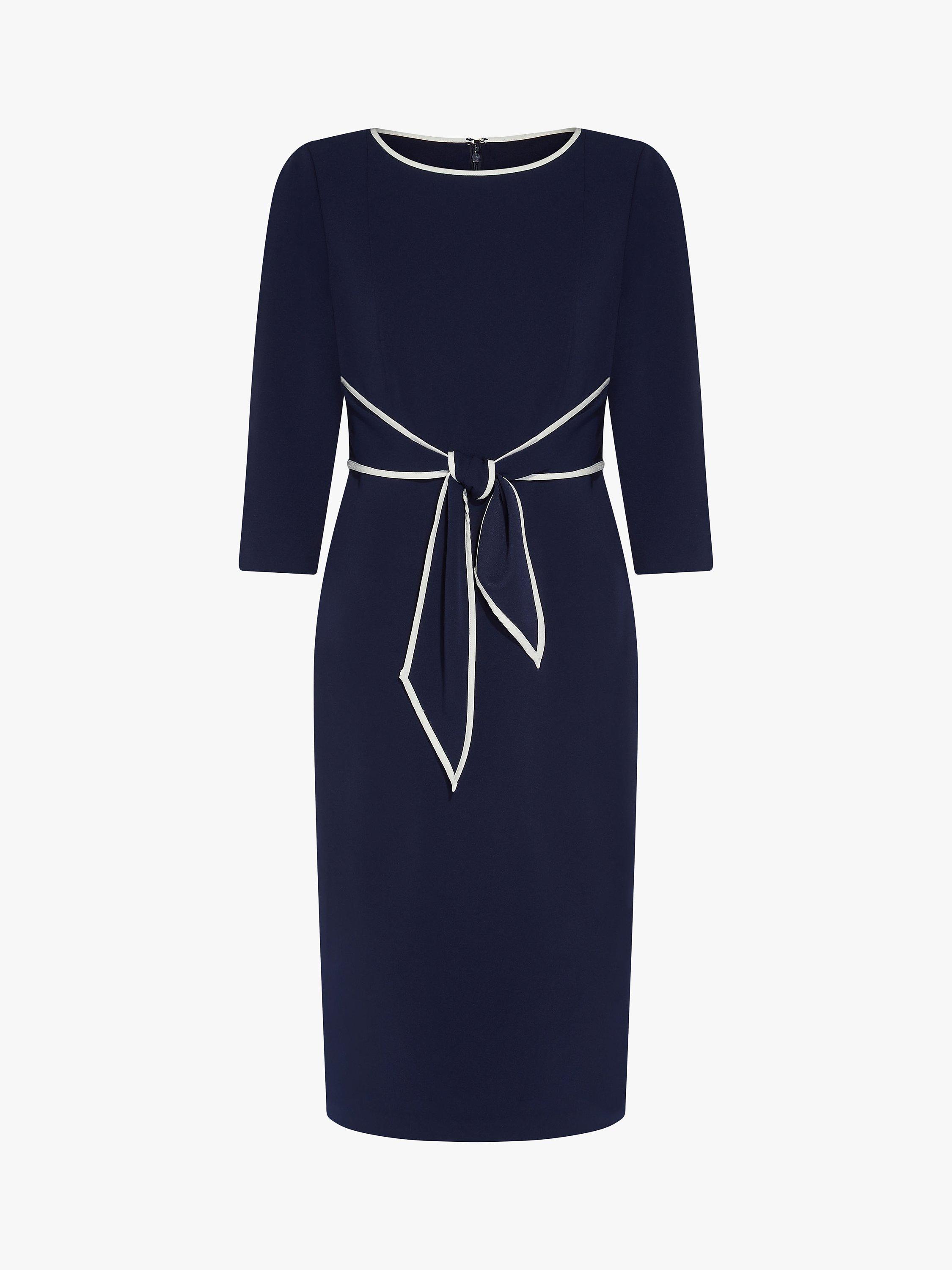 Product image 5 of 6, which shows Adrianna Papell Tipped Crepe Tie Waist Midi Dress, Navy/Ivory, 6