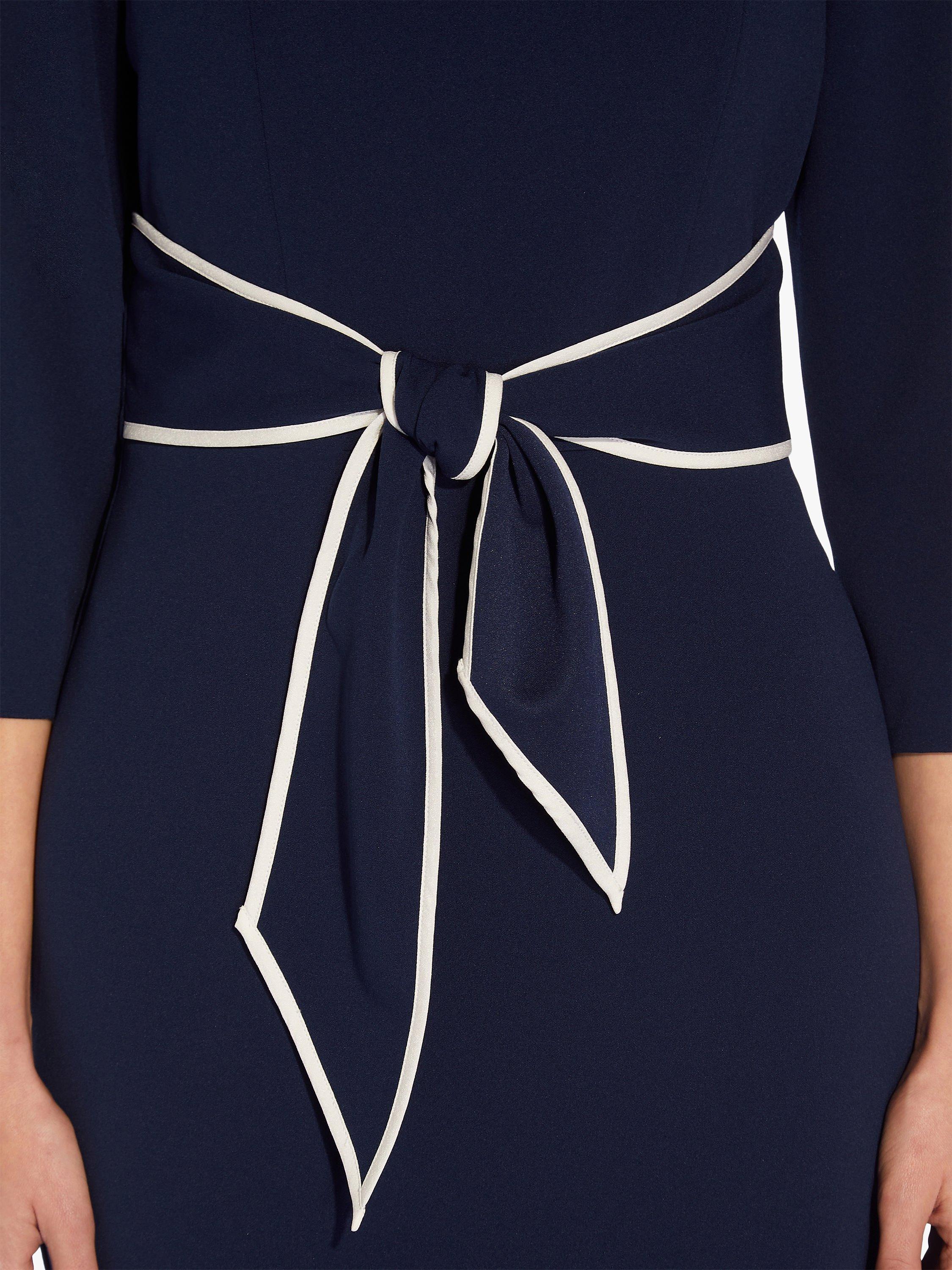 Product image 6 of 6, which shows Adrianna Papell Tipped Crepe Tie Waist Midi Dress, Navy/Ivory, 6