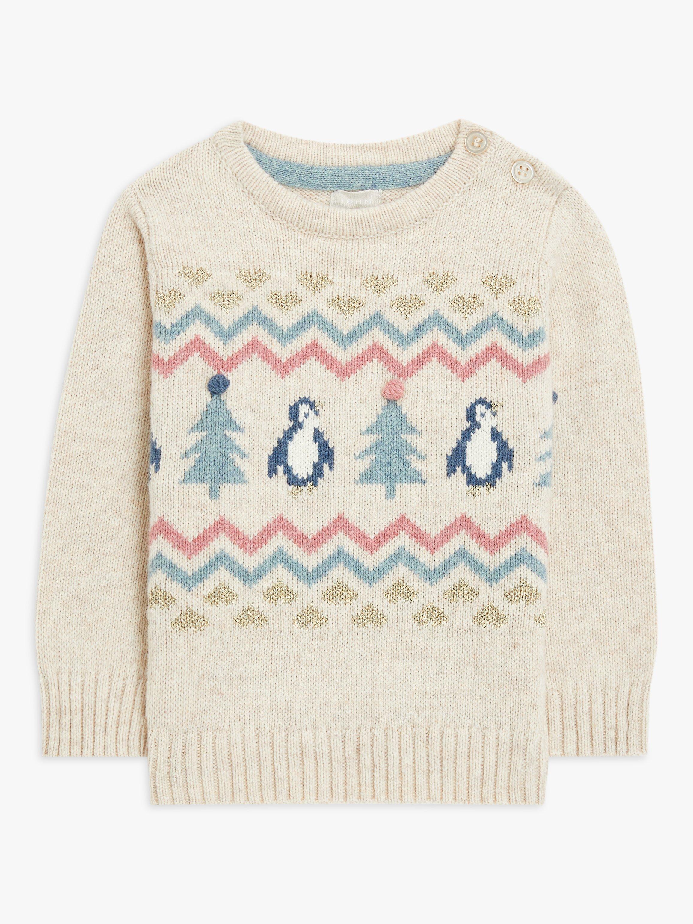 John Lewis Baby Penguins & Trees Jumper, Neutral