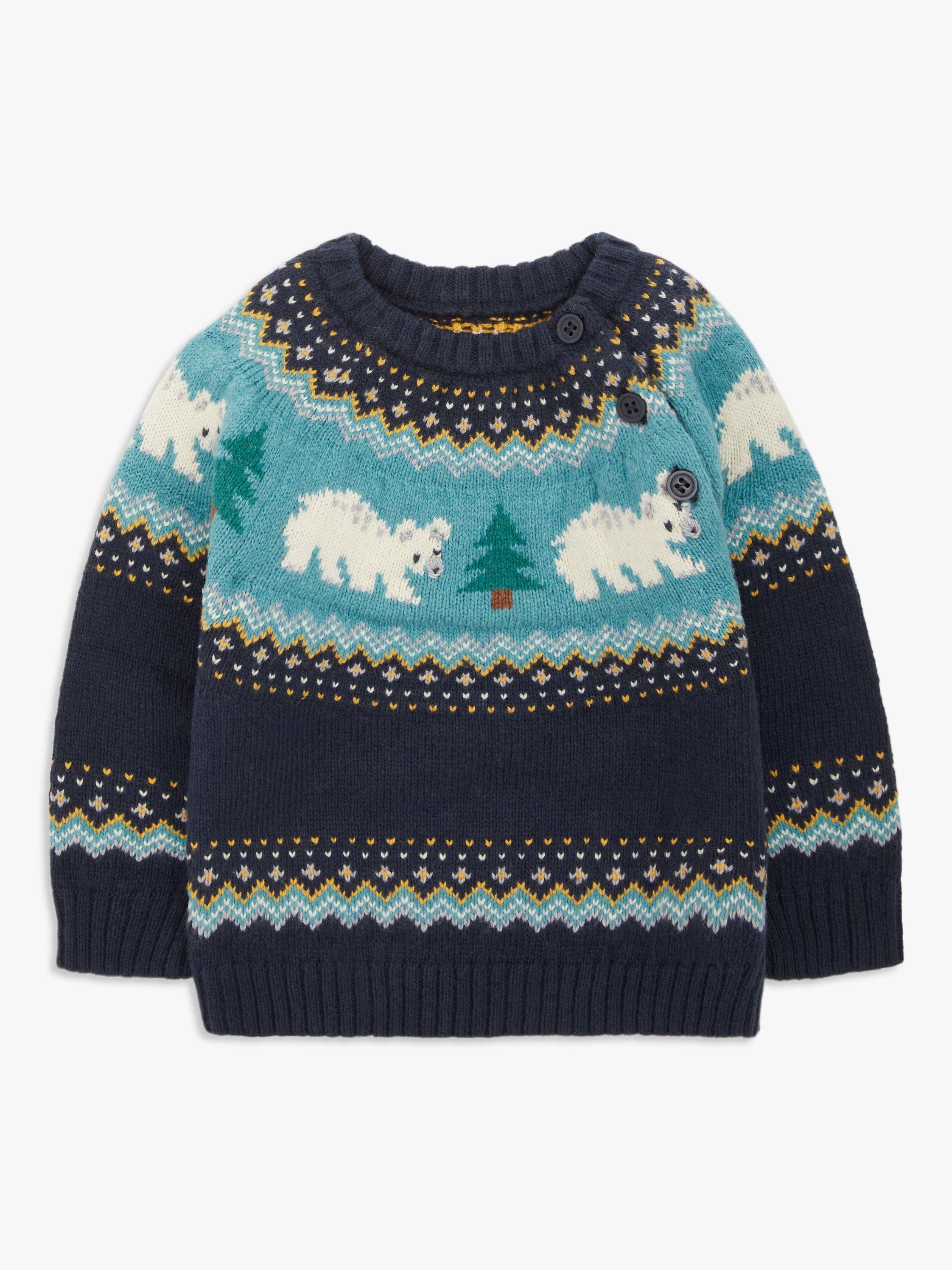 John Lewis Baby Polar Bear Fair Isle Jumper, Blue
