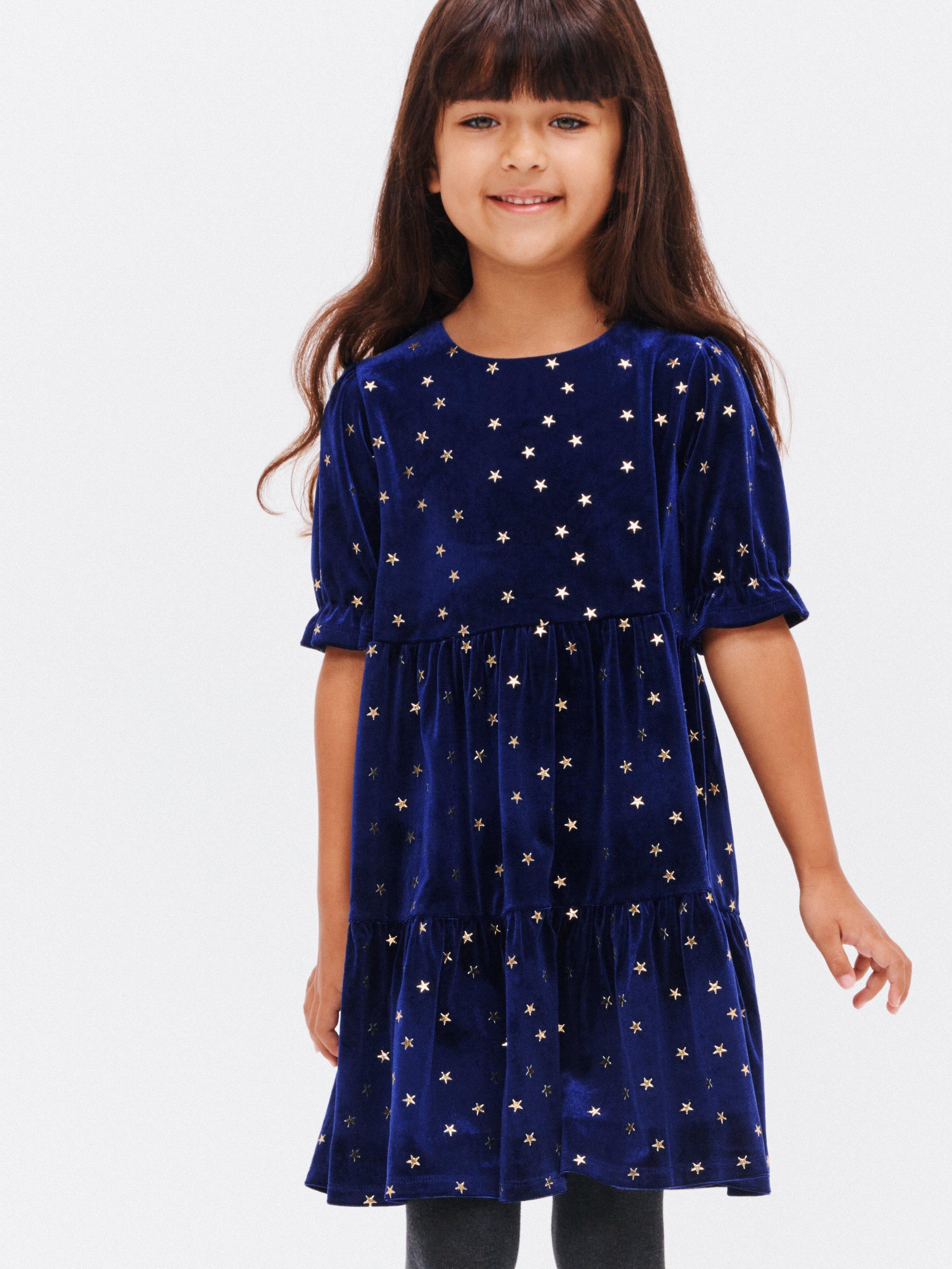 John Lewis Kids' Velour Star Dress, Navy