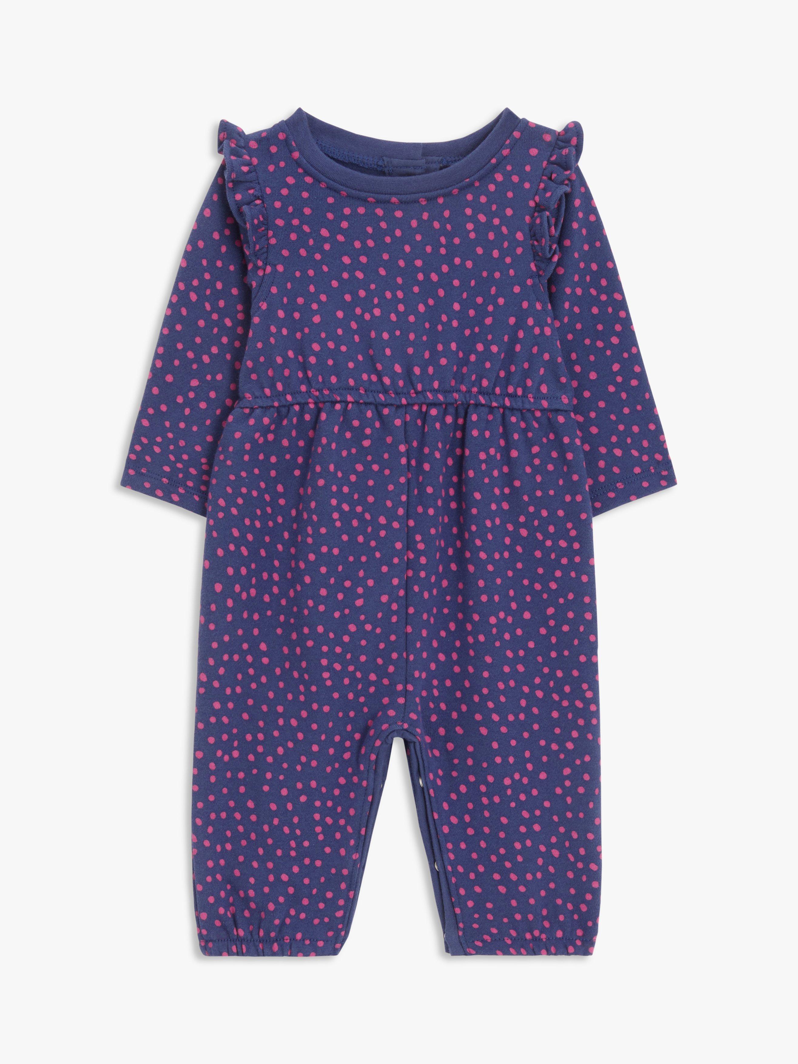 John Lewis ANYDAY Baby Polka Dot Long Sleeve Romper, Navy