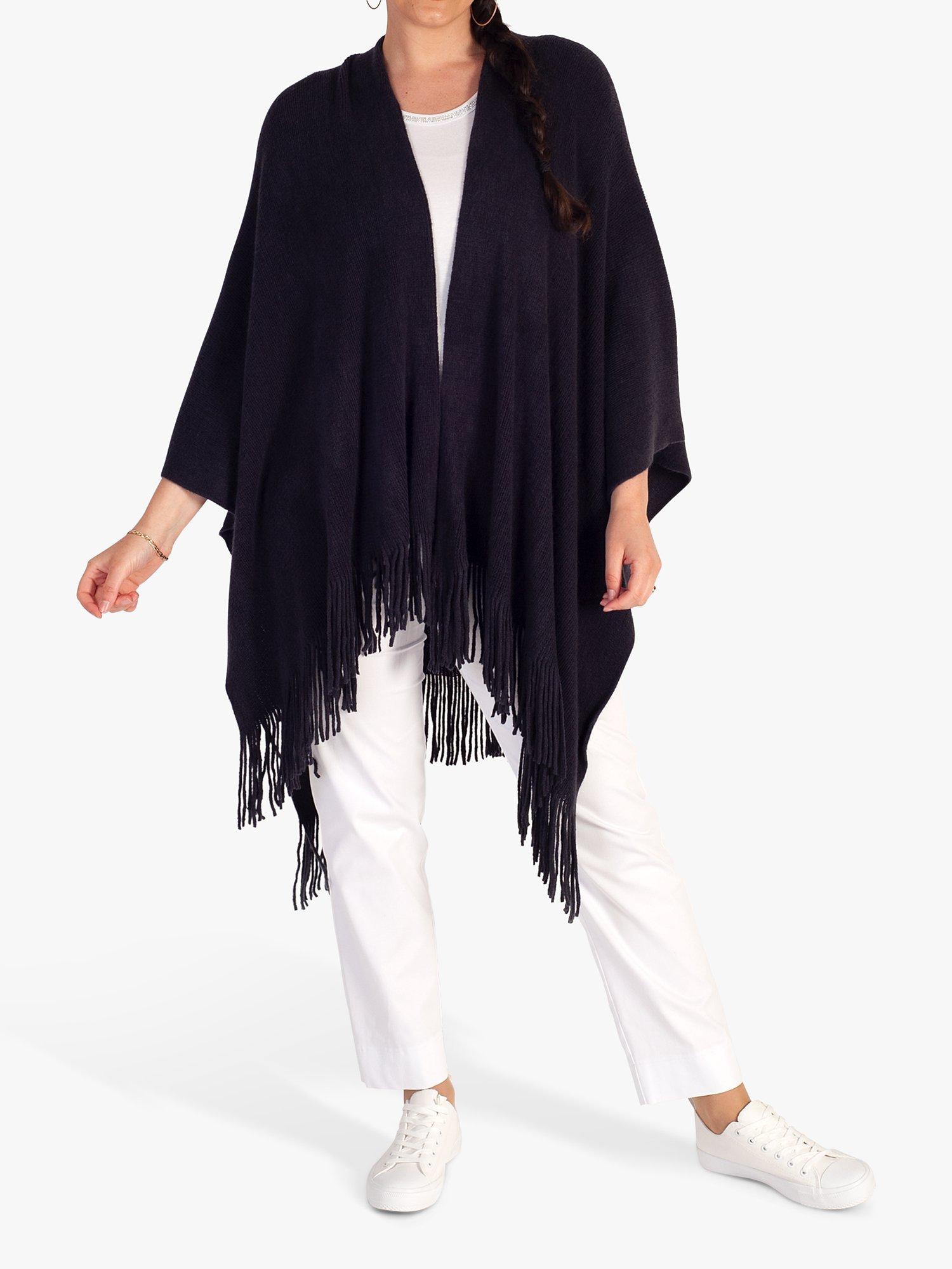 Product image 1 of 5, which shows chesca Fringed Wrap Scarf, Navy, One Size
